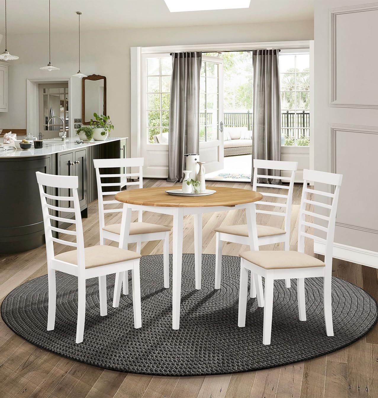 Hallowood Ledbury Round Drop Leaf Dining Table and 4 Chairs Set – White