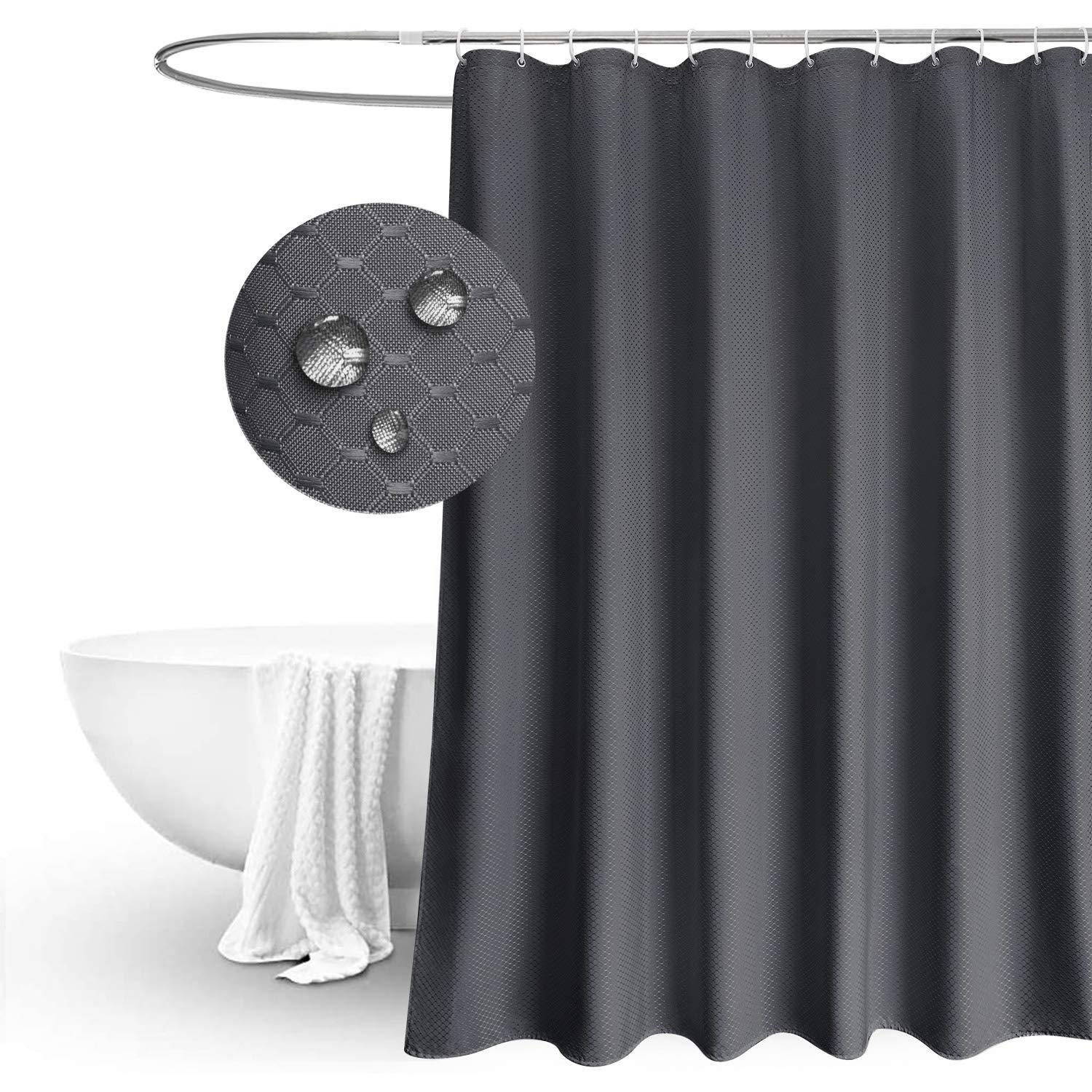 EurCross Extra Wide Waffle Shower Curtain – Dark Grey Heavyweight Fabric
