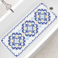 SHUCHING Blue Boho Bath Mat – 100x40cm Extra Long Non-Slip Bathtub Mat