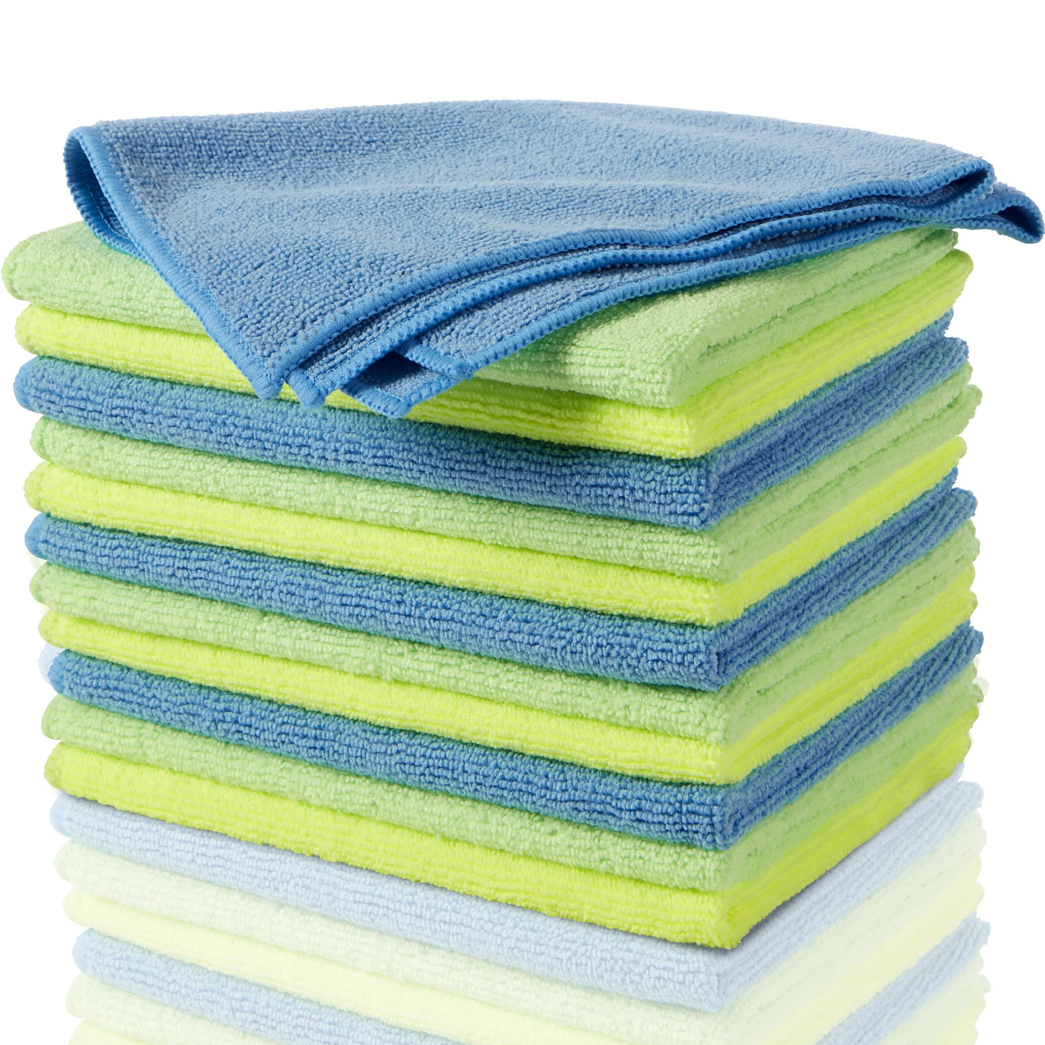 Zwipes Microfiber Cleaning Cloths – 12 Pack Absorbent Towels, Blue/Green
