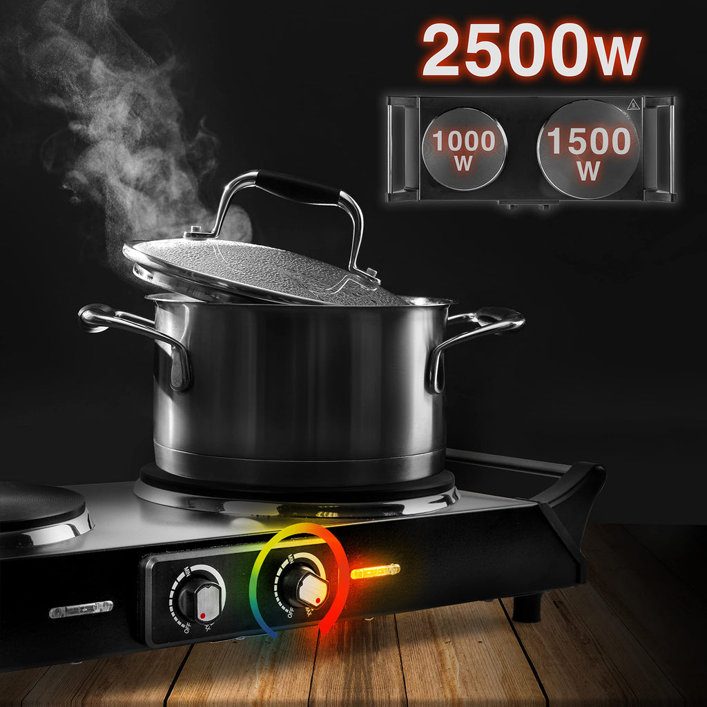 Duronic HP2 BK Double Electric Hot Plate – 2500W Portable Cast Iron Hob