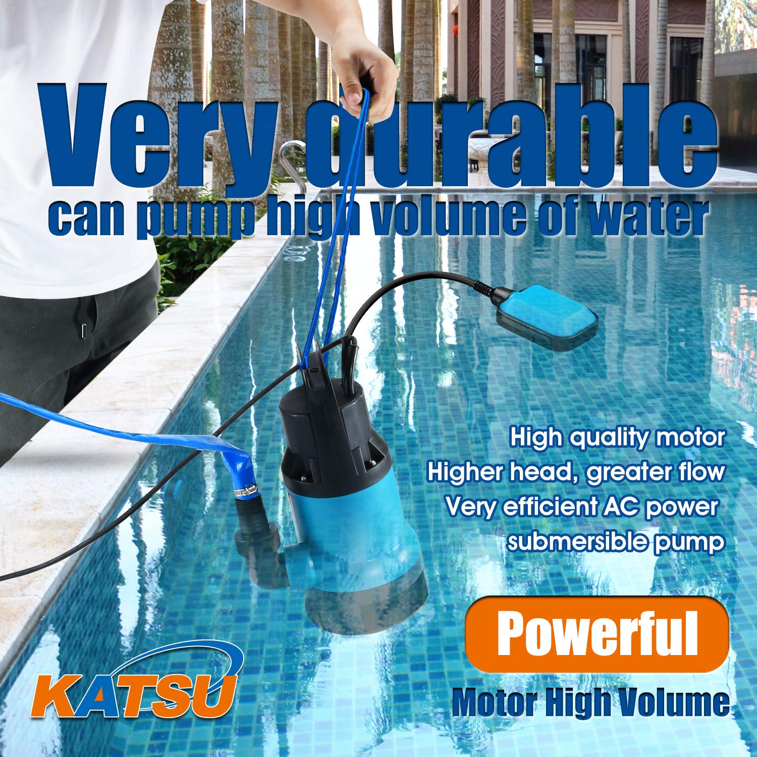 KATSU 400W Submersible Water Pump with 10m Hose & Quick Connector