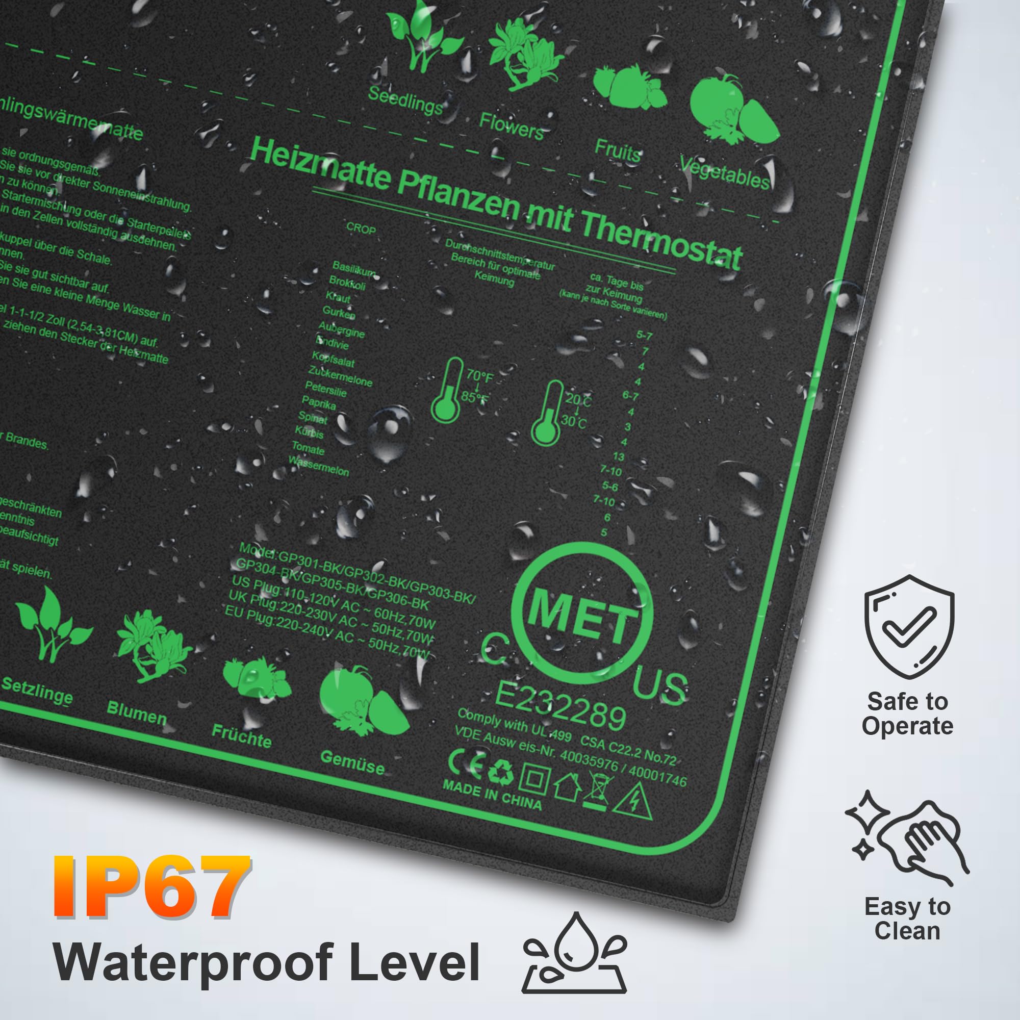 Mojimdo 70W Seedling Heat Mat with Thermostat - 50x50cm Waterproof PVC