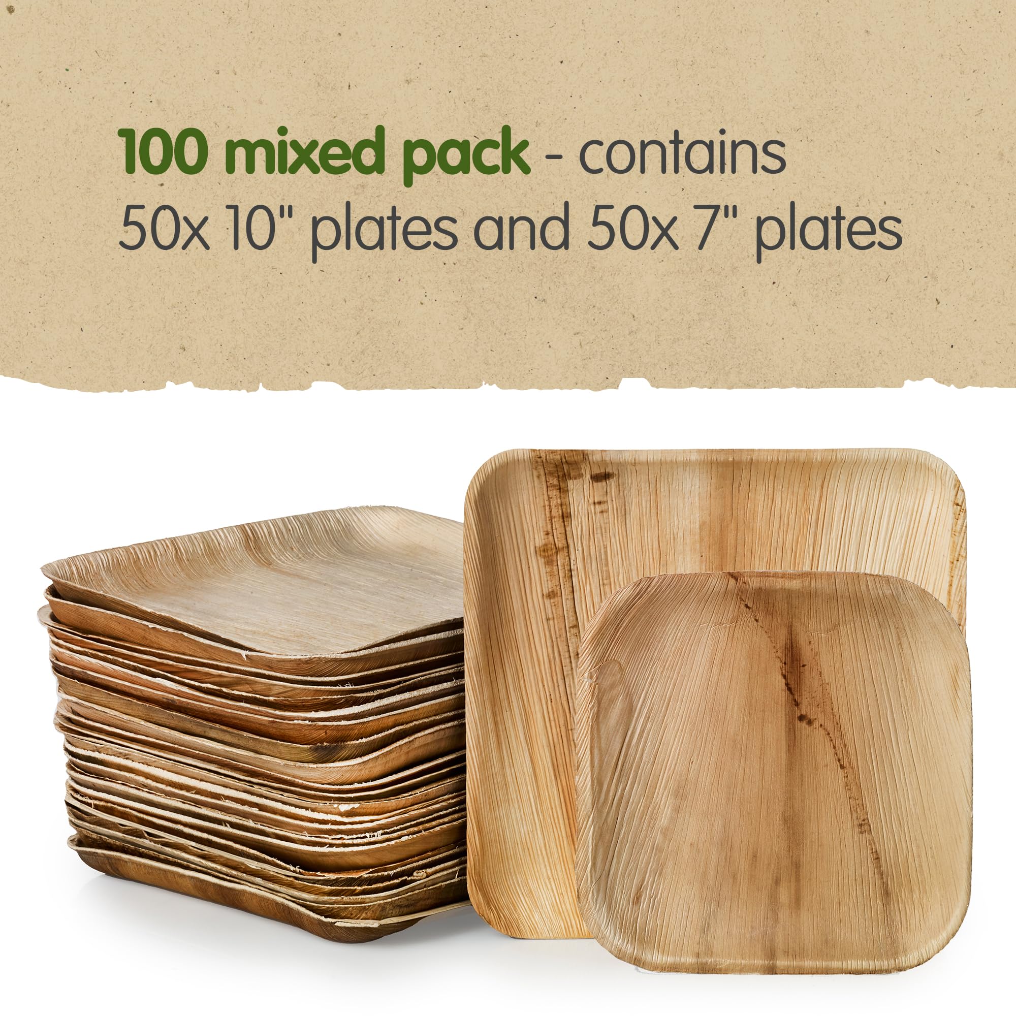 Jolof Store Palm Leaf Plates – 100 Pack Square Compostable Dinnerware Combo