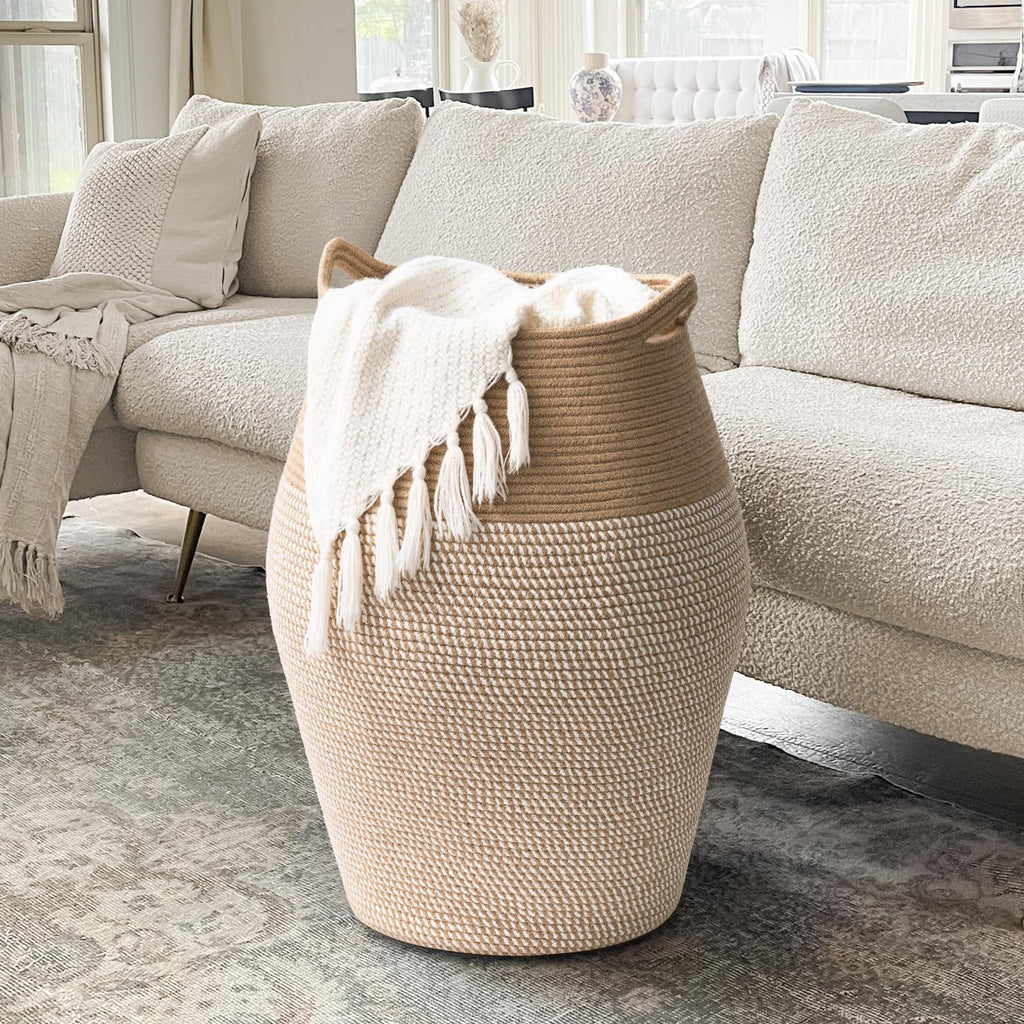 Jolof Store Tall Woven Cotton Rope Laundry Hamper – Large 65cm Basket