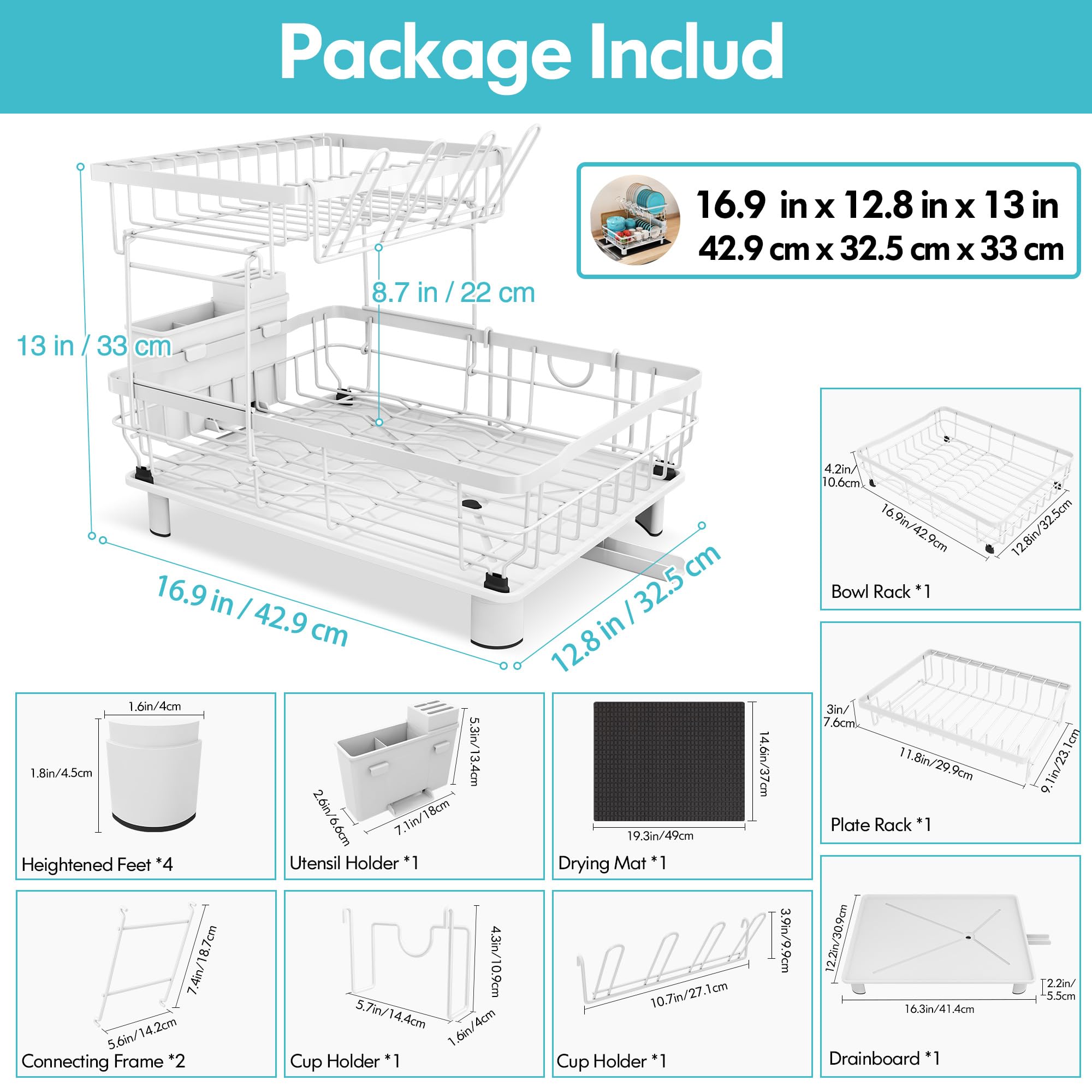 MAJALiS 2-Tier Dish Drying Rack | Rustproof Stainless Steel with Drainboard