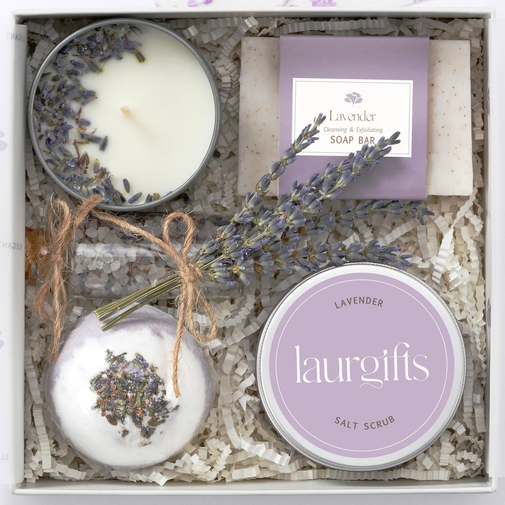LaurGifts Lavender Spa Gift Box - 6-Piece Self Care Set for Women