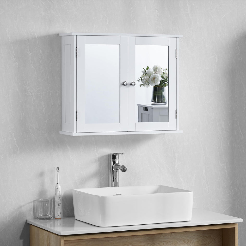 Bath Vida Priano Double Door Mirrored Bathroom Cabinet Storage Cupboard Wall Mounted, White
