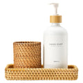 MaisoNovo Rattan Bathroom Set | White Countertop Dispenser & Tray