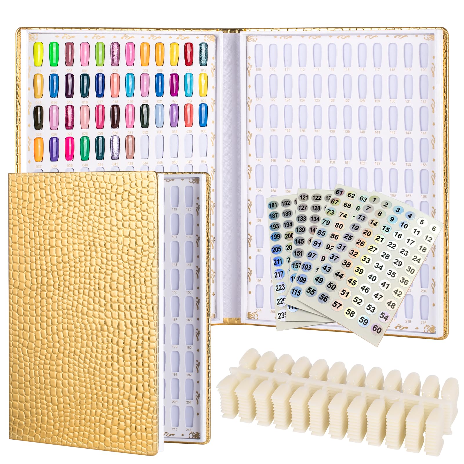 Acycoin2A 216 Color Nail Art Display Chart – Gold PU Leather Book