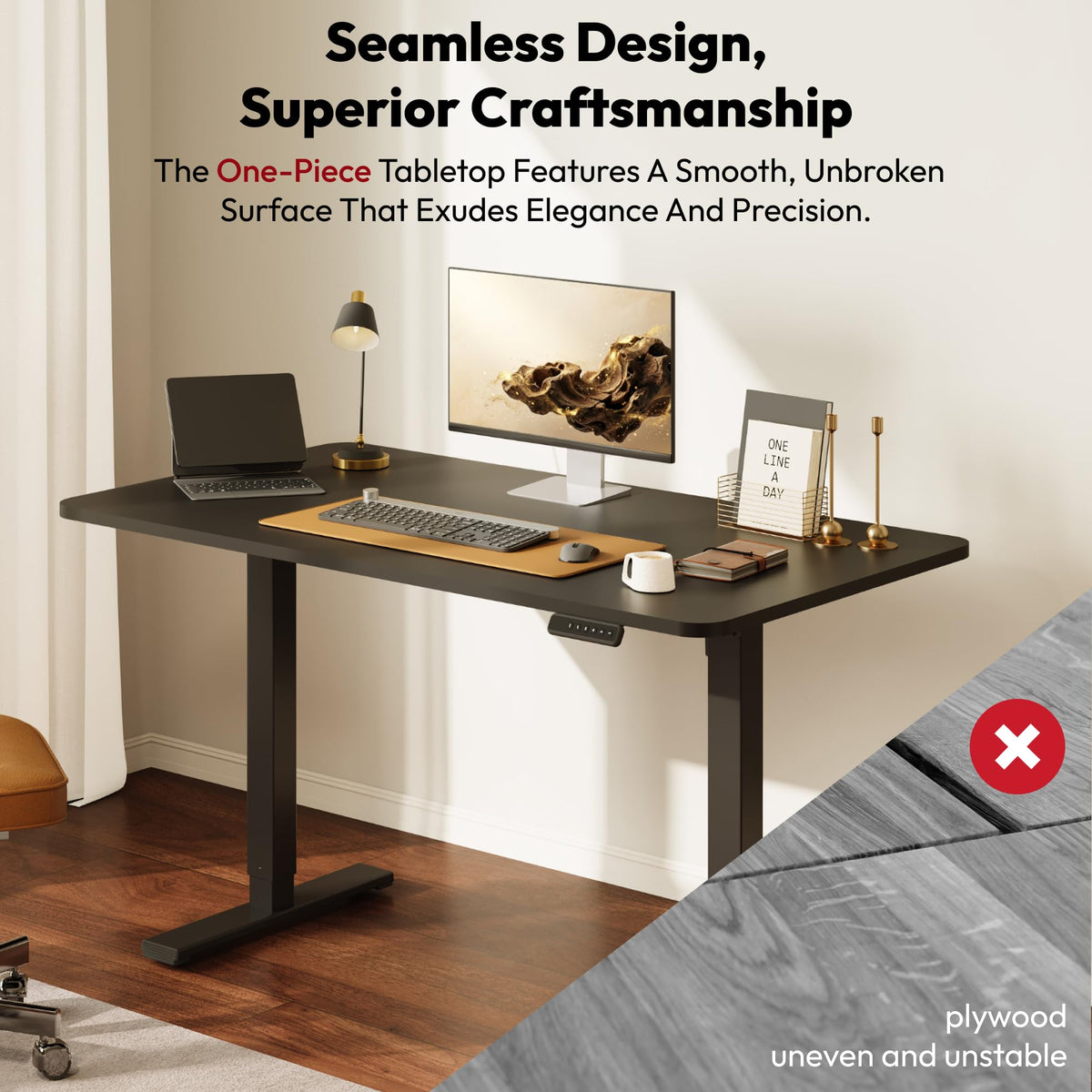 SANODESK Electric Standing Desk 110 * 54 One Piece Height Adjustable Desk With Memory Smart Panel Sit Stand Table With Hooks for Home Office - image 3