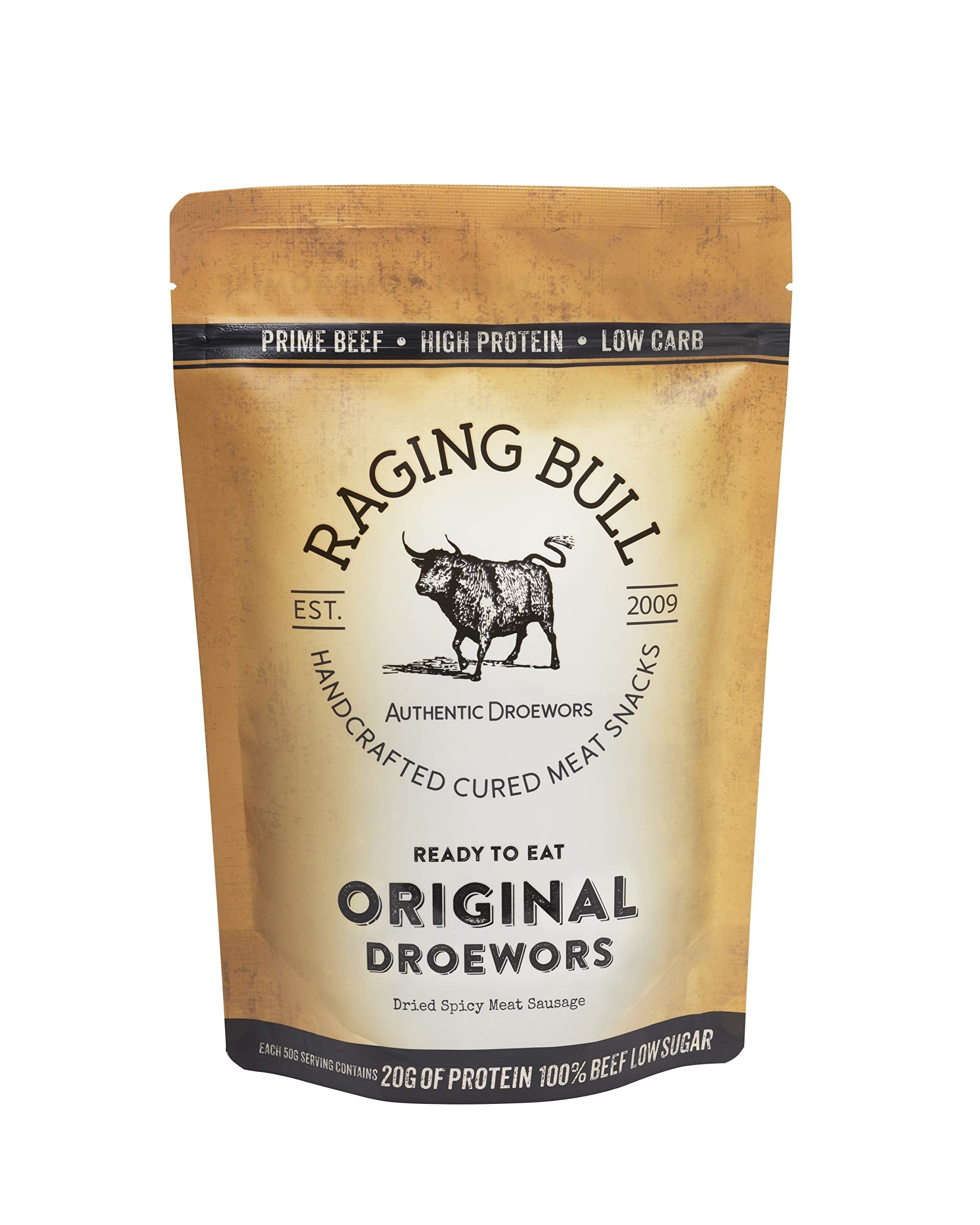 Raging Bull Original Droewors – Grass Fed Beef Drywors Sticks, 250g