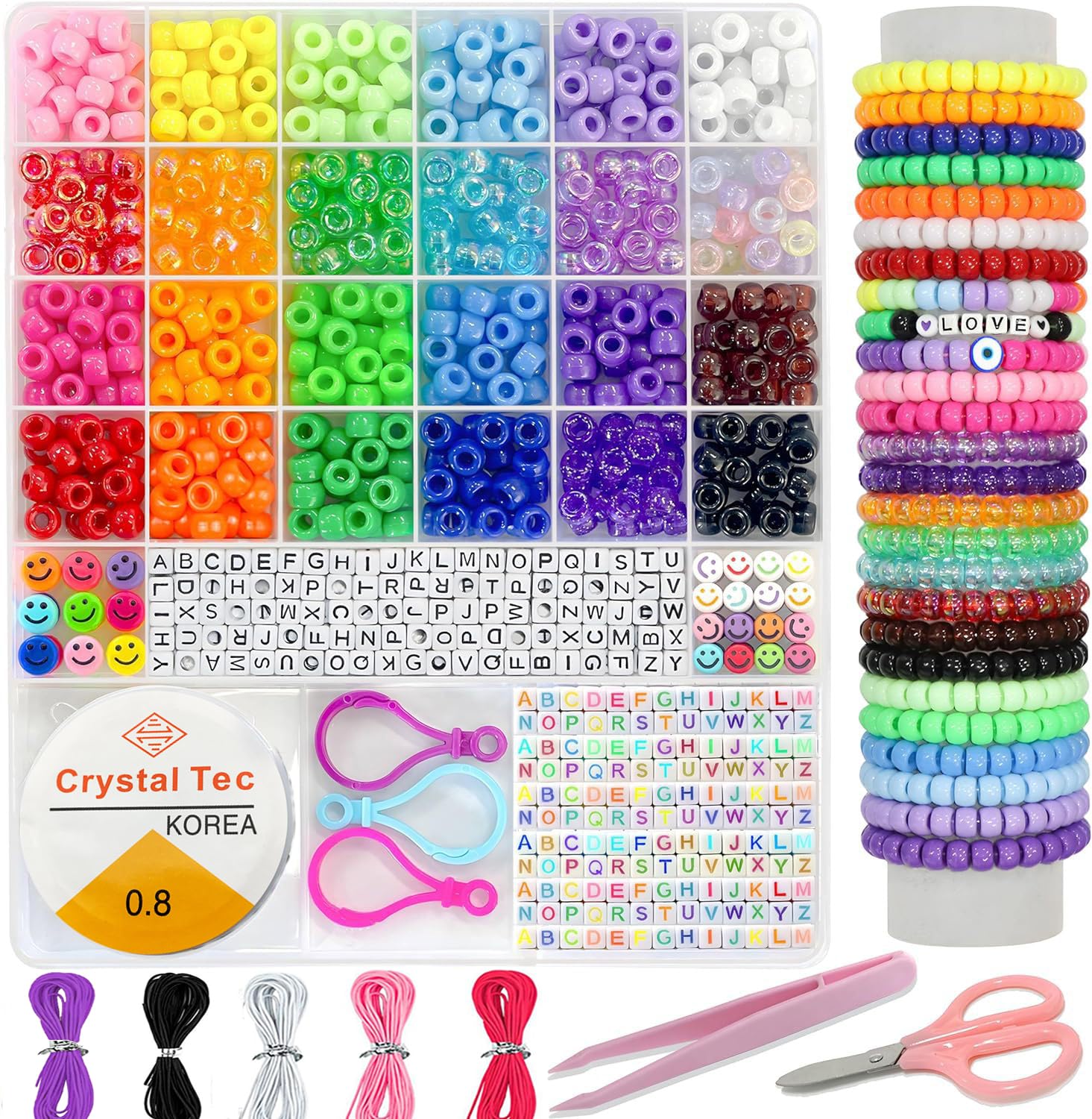 1100 Pcs Pony Beads Kit – 24 Colors for Kandi Jewelry Making