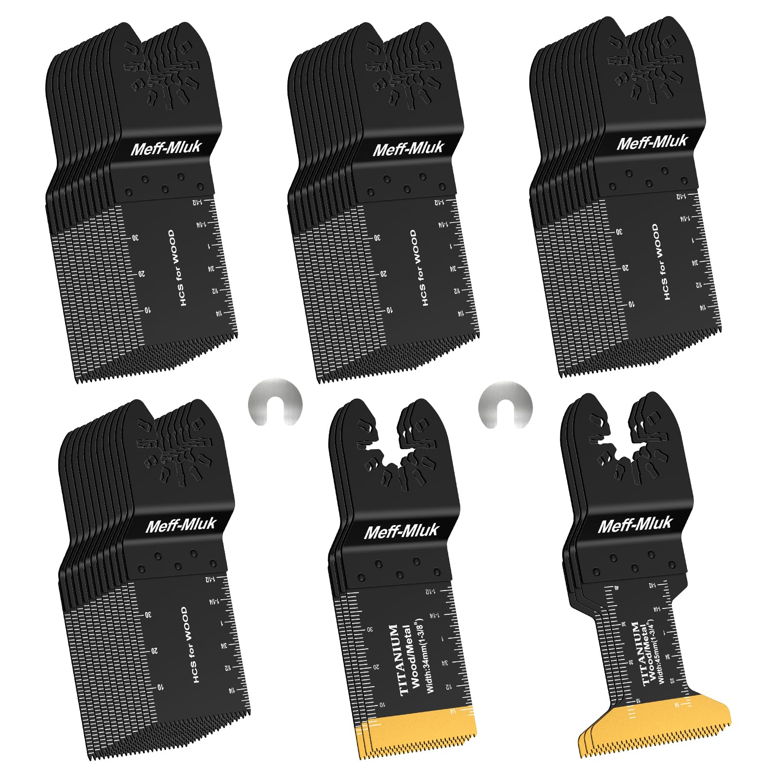 Meff-Mluk 50PCS Titanium Oscillating Tool Blades for Wood and Metal