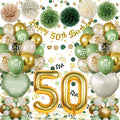 50th Birthday Decorations - Green and Gold Balloon & Banner Kit