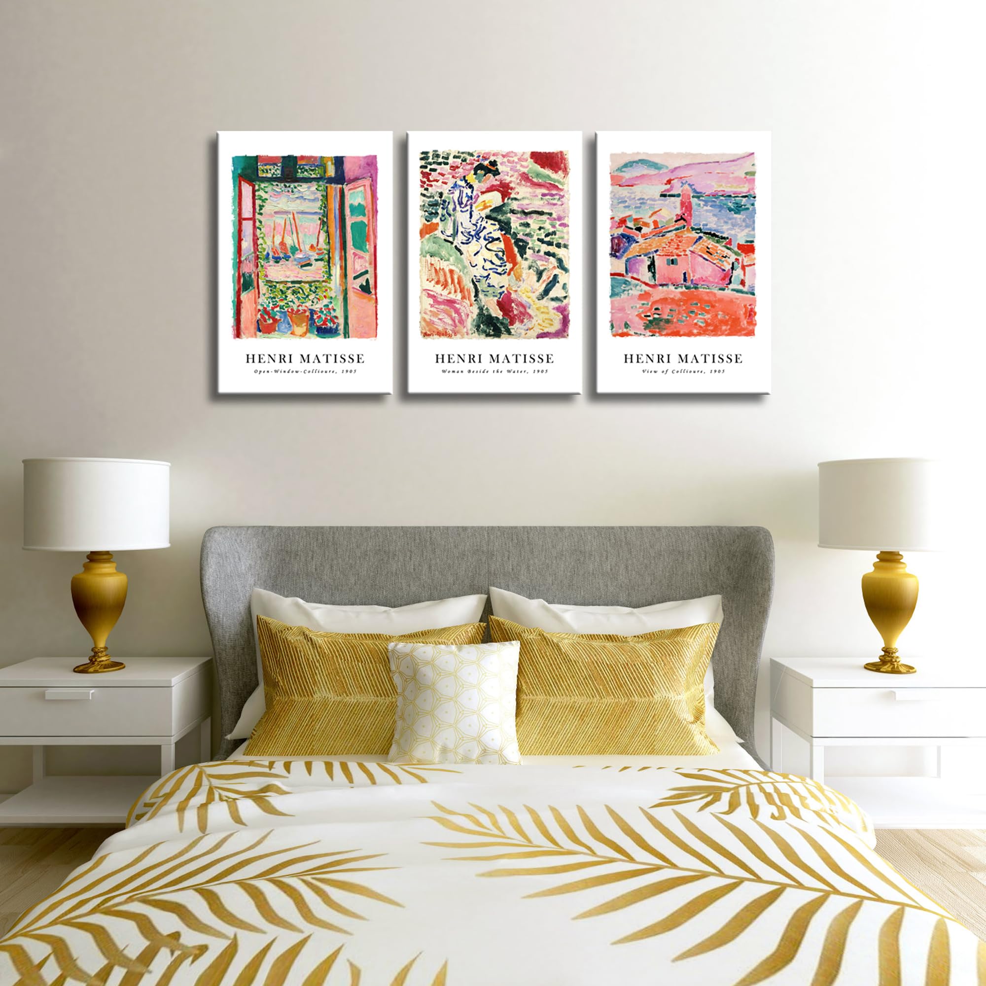 Wieco Art Henri Matisse Abstract Canvas Wall Art - 3 Piece Set 16x24in