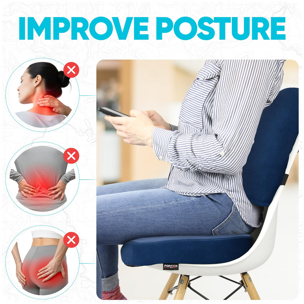 FORTEM Seat Cushion & Lumbar Support for Office Chair, Car Seat Combo - image 5