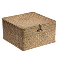 IGNPION Seagrass Storage Basket with Lid Woven Wicker Desktop Basket Rectangular Bathroom Storage Organiser Box - image 1