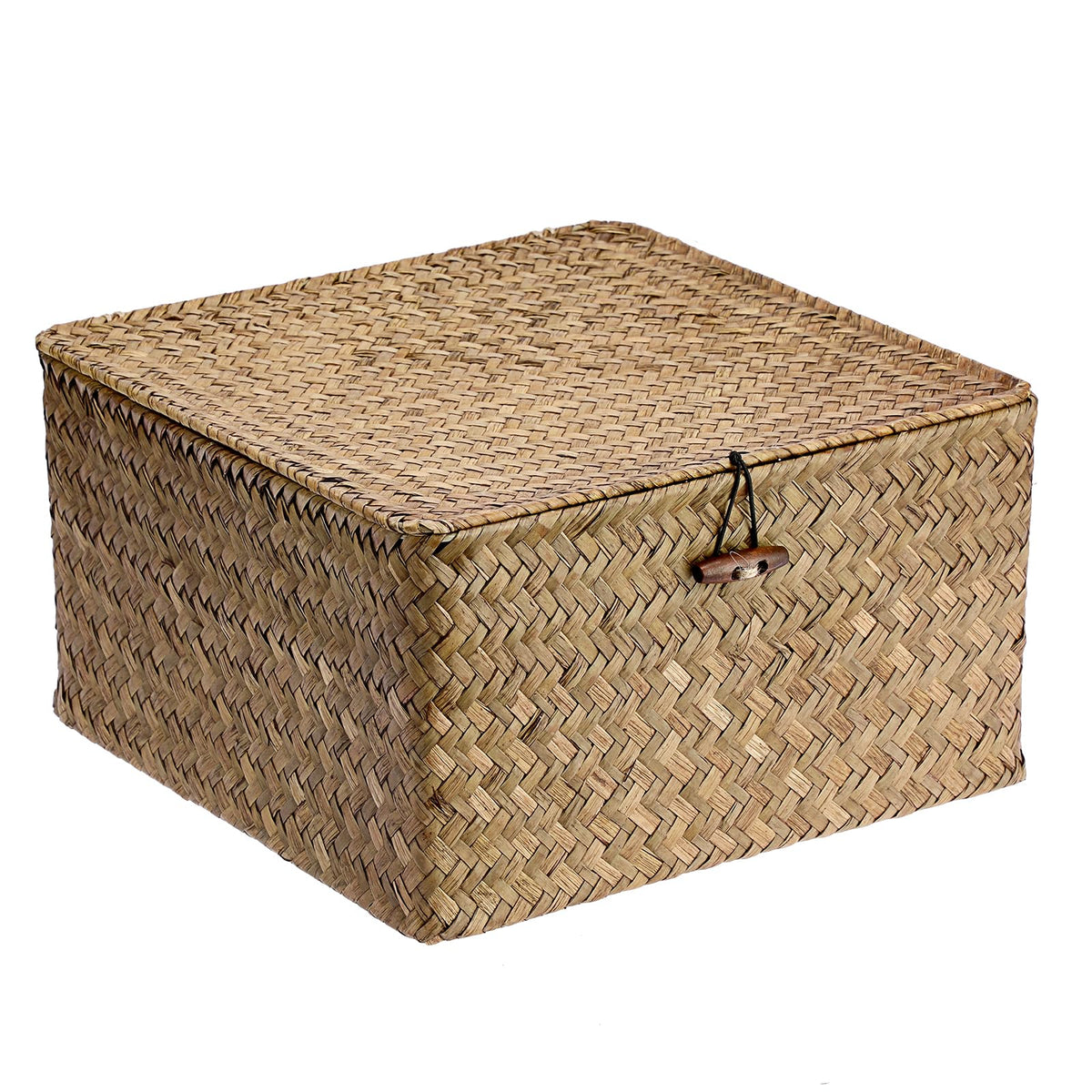IGNPION Seagrass Storage Basket with Lid Woven Wicker Desktop Basket Rectangular Bathroom Storage Organiser Box - image 1
