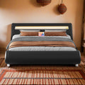 YITAHOME King Upholstered LED Bed Frame with Charging Station - Black