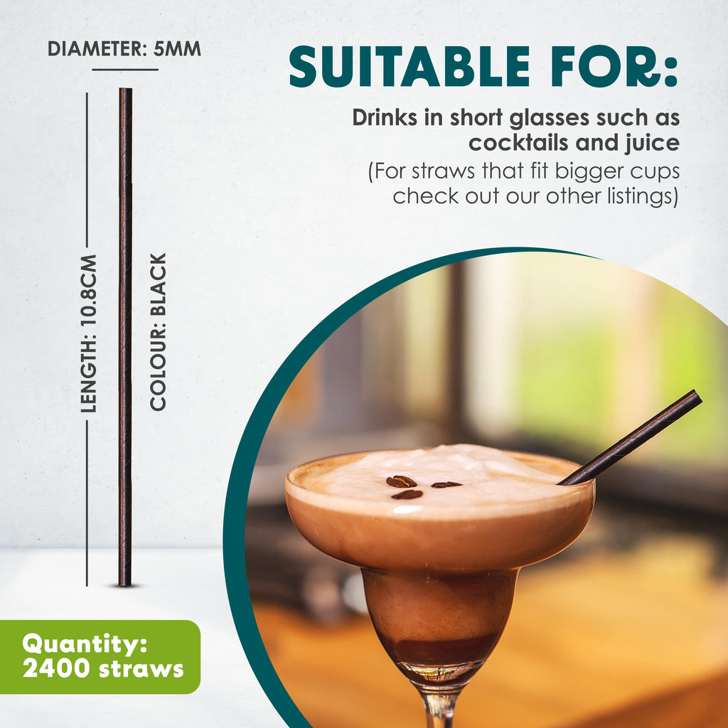 SustainaBuddies 2400 Paper Cocktail Straws | 12cm Biodegradable FSC Paper