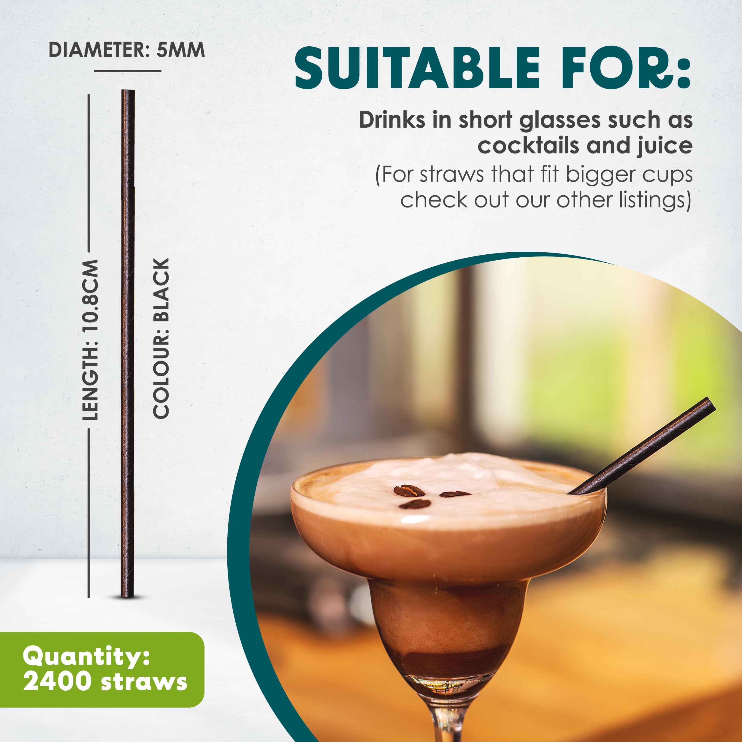 SustainaBuddies 2400 Paper Cocktail Straws | 12cm Biodegradable FSC Paper