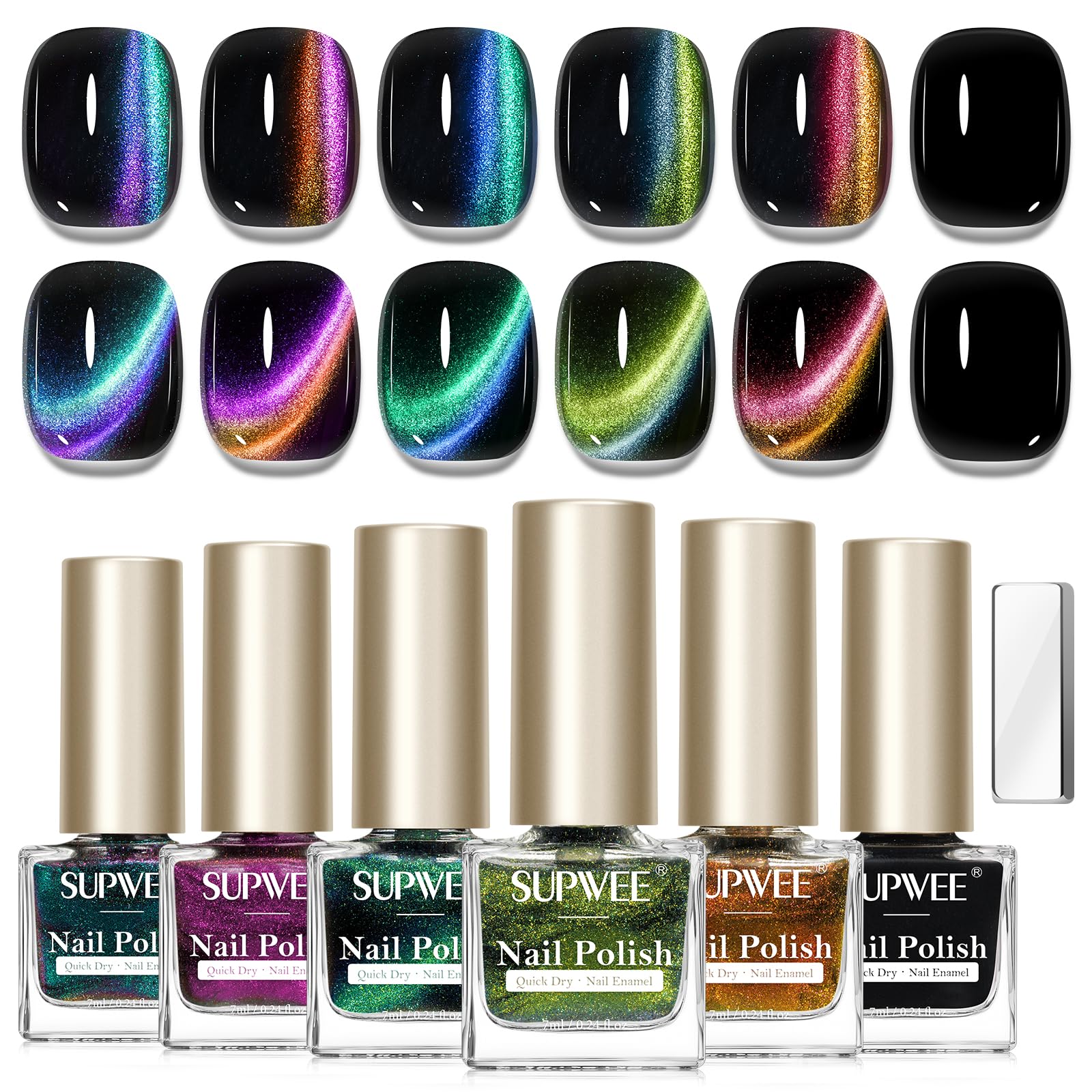 SUPWEE Magnetic Cat Eye Nail Polish Set - 5 Color Quick Dry Lacquer