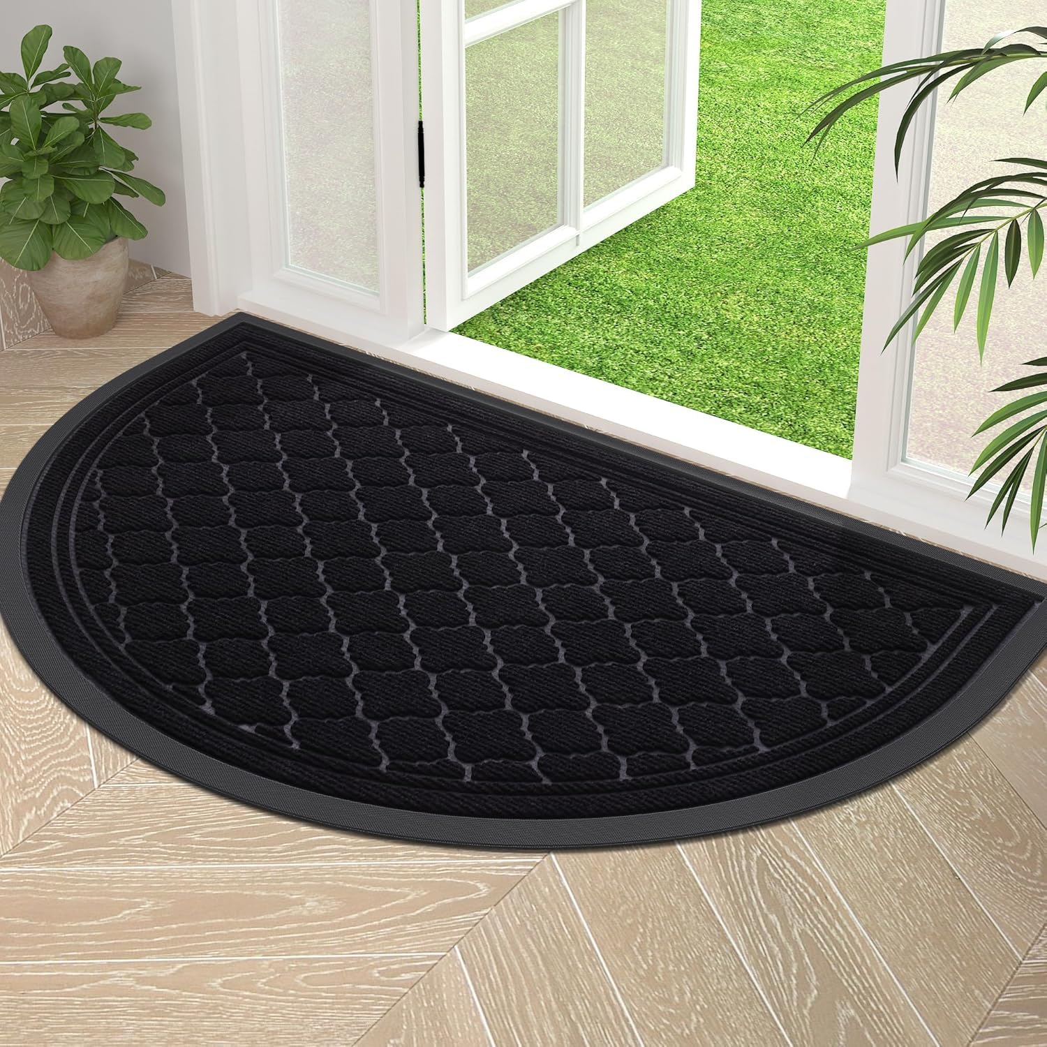 Homaxy Half Moon Door Mat – Non-Slip Rubber Dirt Trapper Doormat, Black