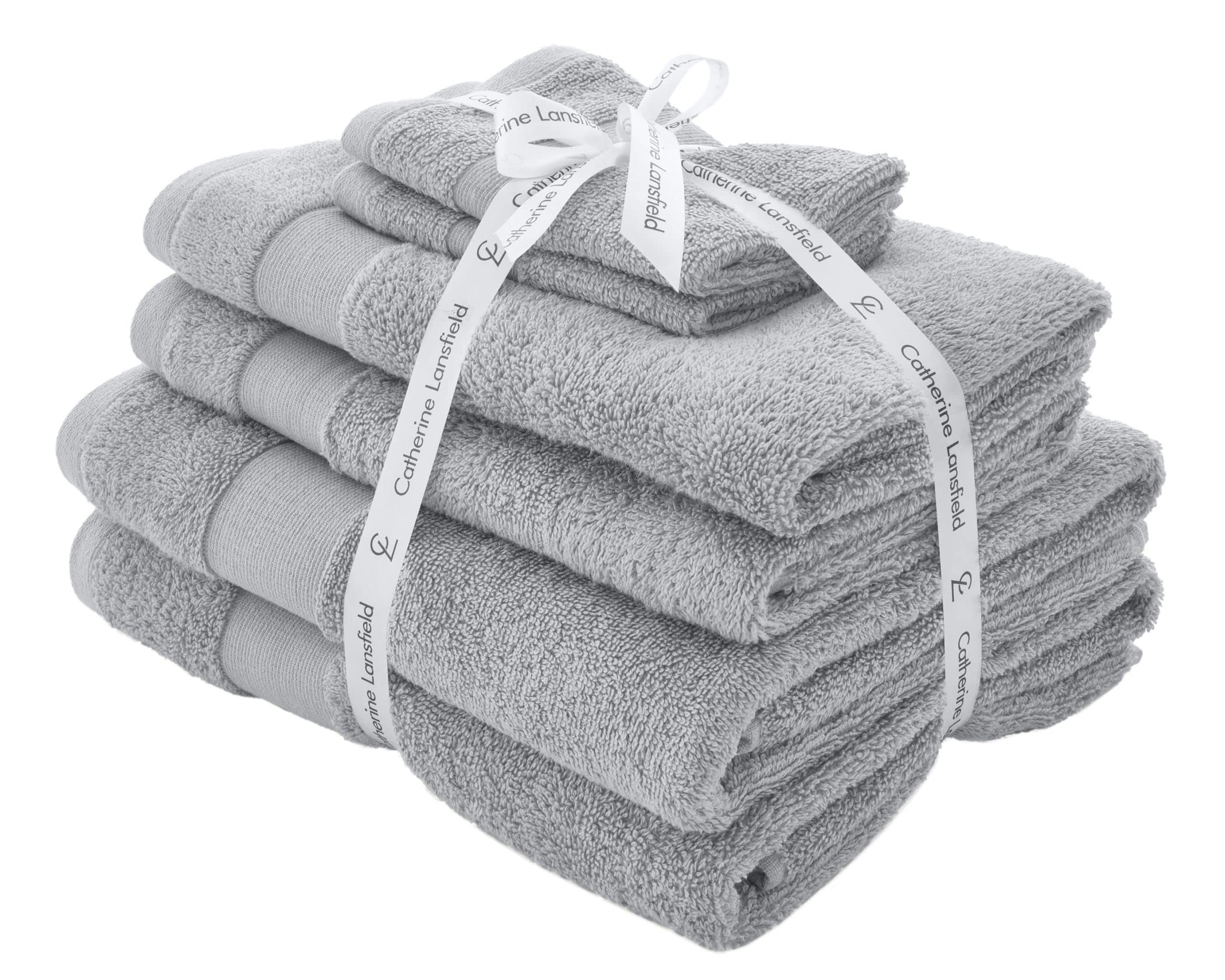 Catherine Lansfield 6 Piece Antibacterial Cotton Towel Set – Silver Grey