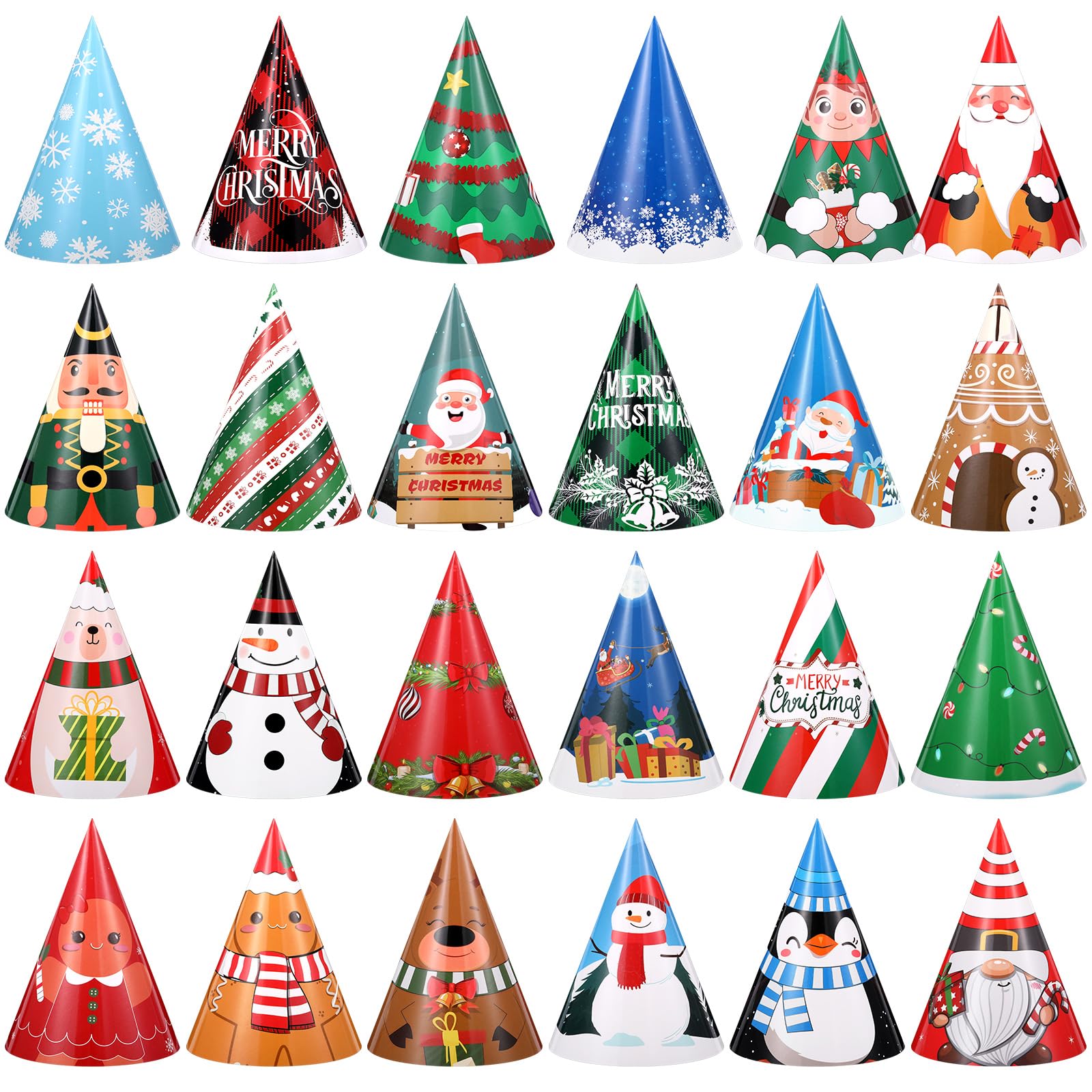 Harrycle 24 Pcs Christmas Party Hats – Paper Cone Hats for Photo Props