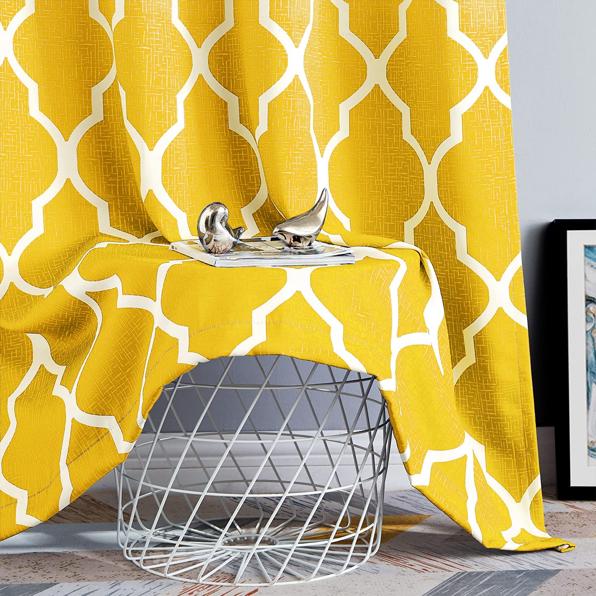 Beauoop Yellow Ombre Blackout Curtains – 72 Inch Geometric Eyelet Drapes