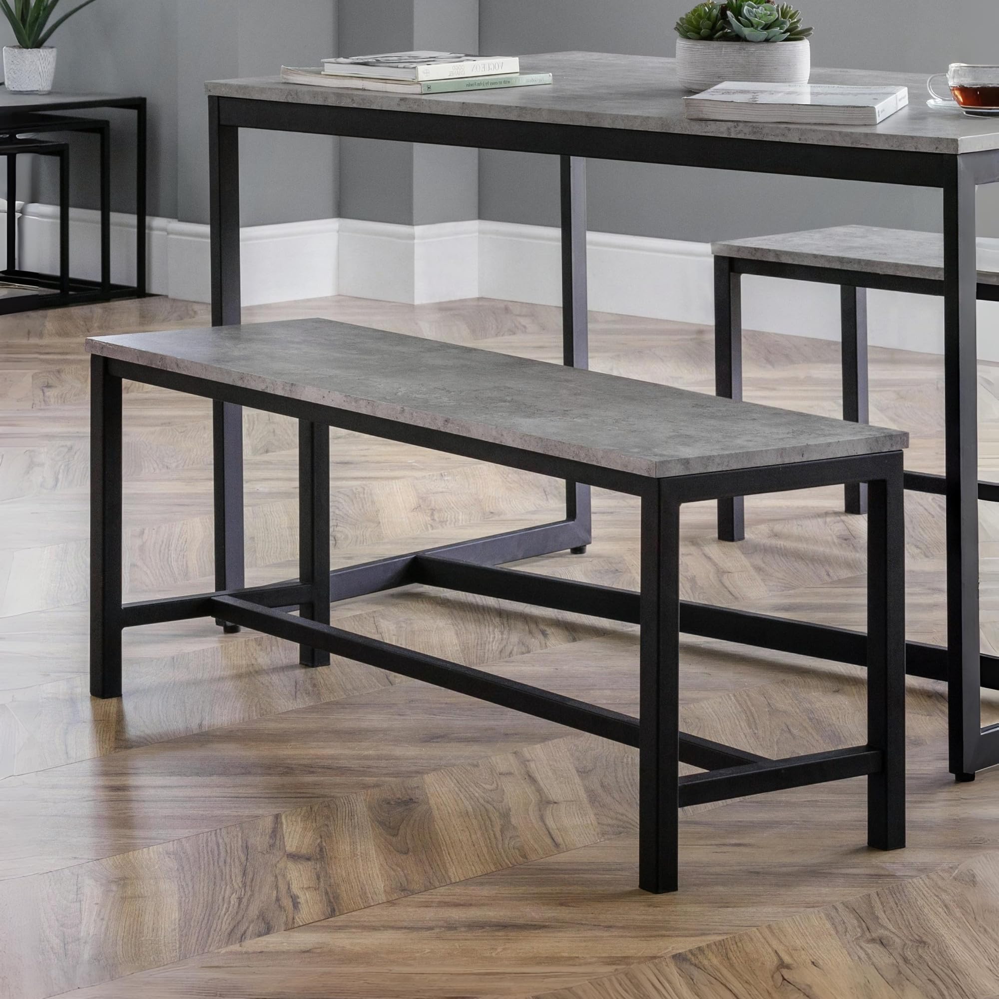 Julian Bowen Staten Industrial Concrete Effect Dining Bench | 120cm