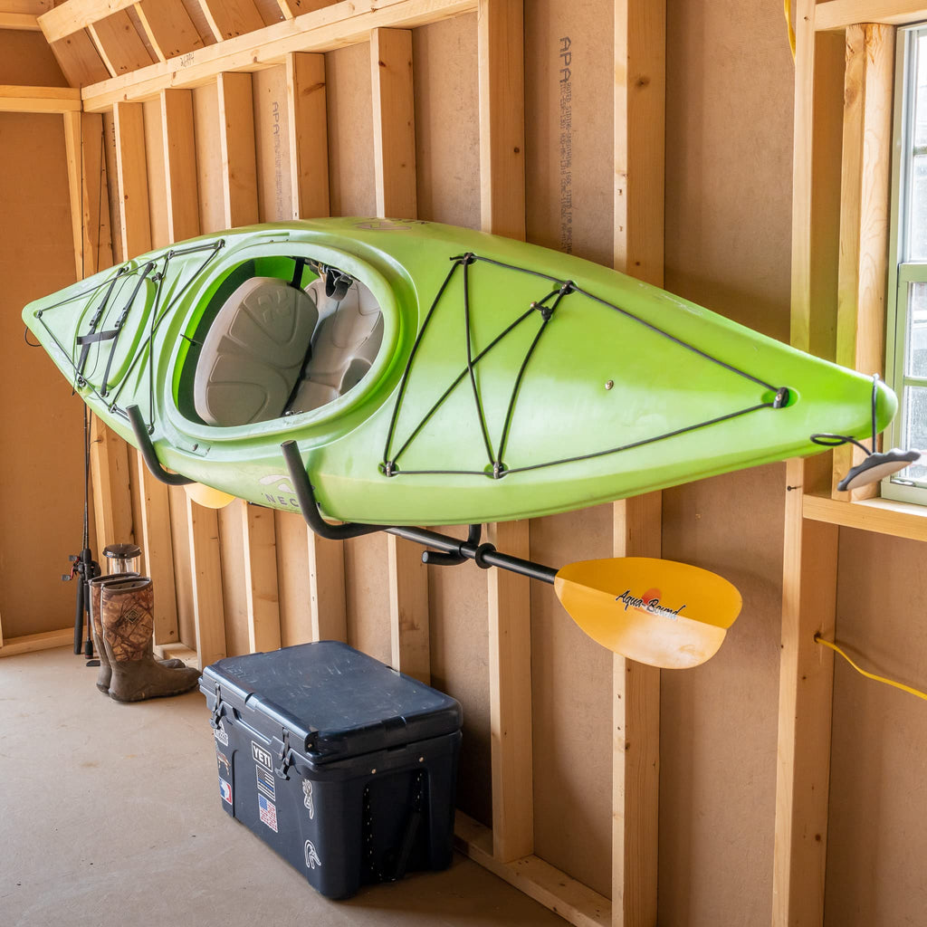 StoreYourBoard Kayak Wall Mount | Heavy-Duty Folding Rack with Paddle Hanger