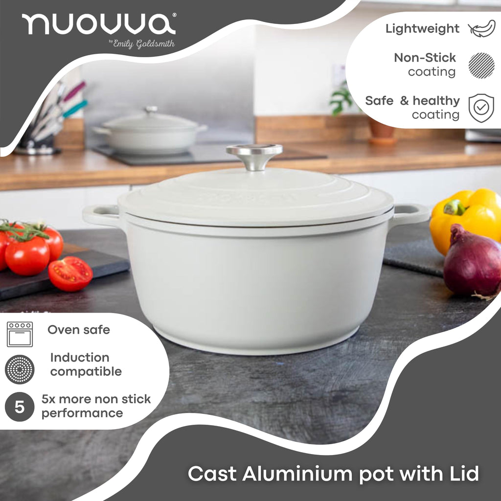 Nuovva 4L Aluminium Dutch Oven – 24cm Non-Stick Casserole Dish, Grey