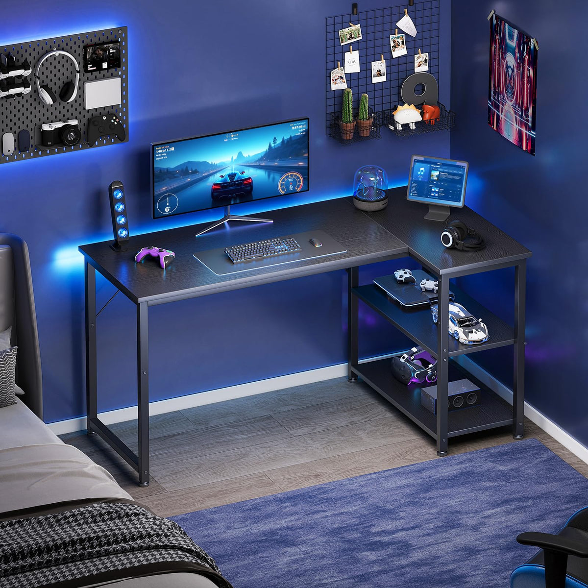 Coleshome L Shaped Gaming Desk for Small Space, 120x70 cm Black - image 2