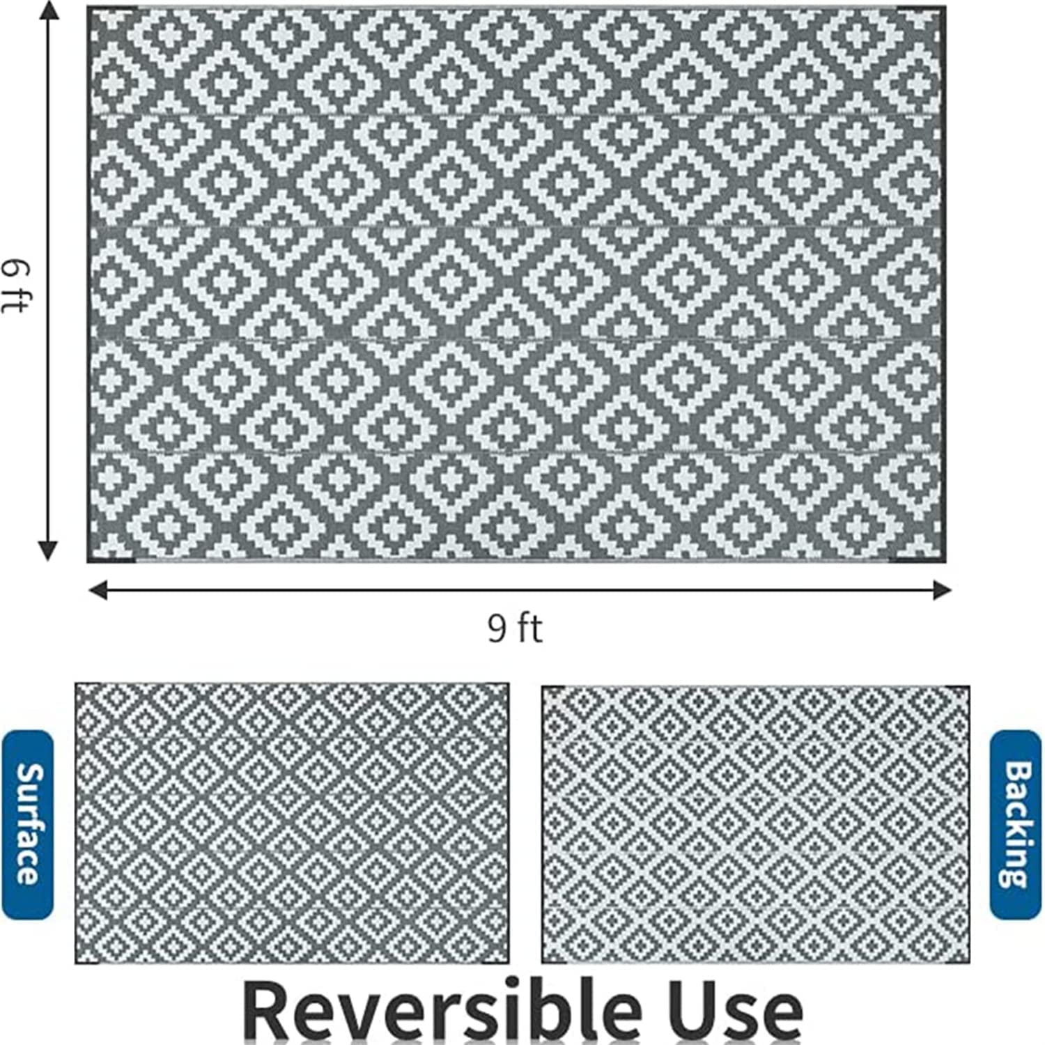Enipate Geometric Outdoor Rug – 6x9ft Reversible Waterproof Patio Mat
