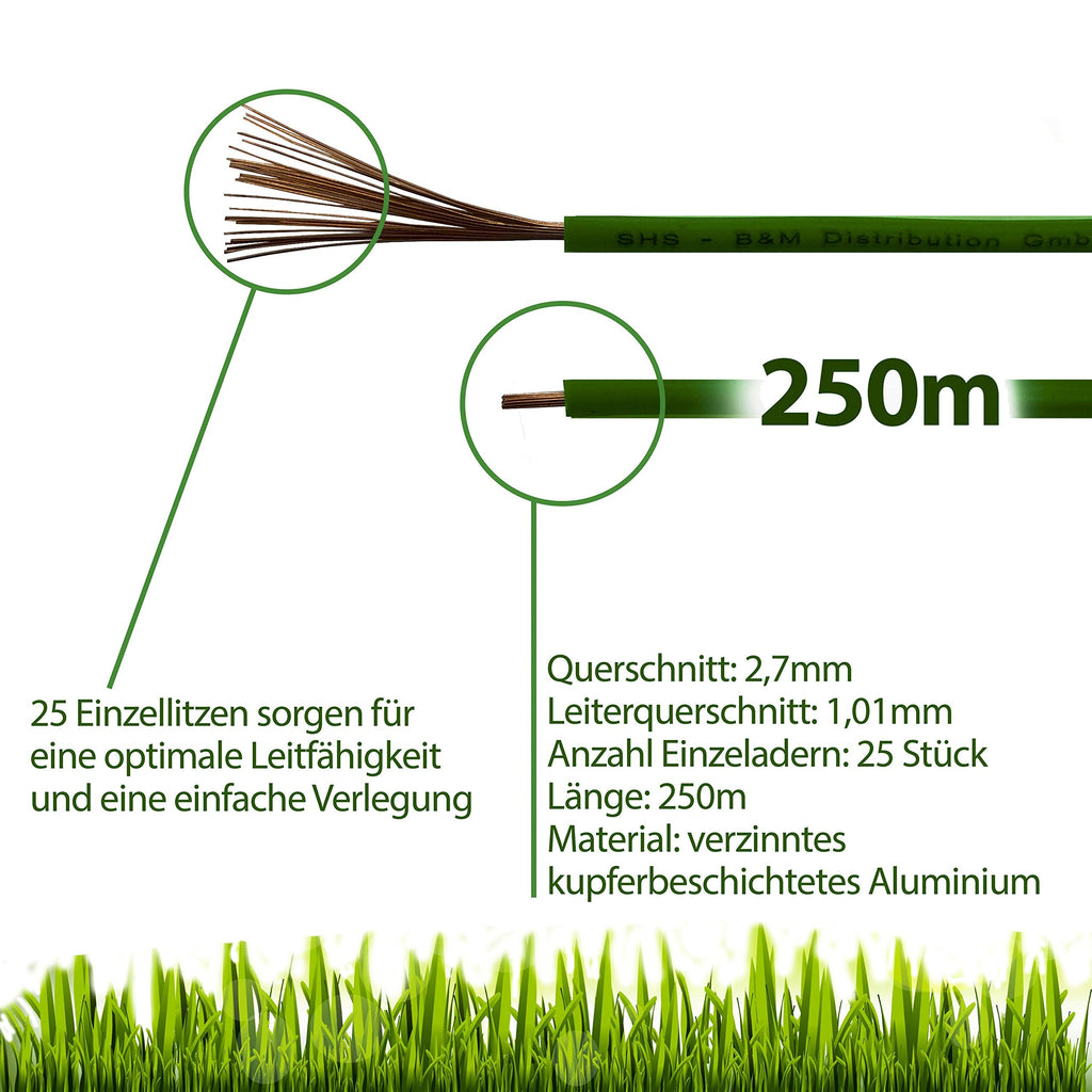 RASENFREUND 250m Boundary Cable for Robotic Lawnmower - 2.7mm Green Wire