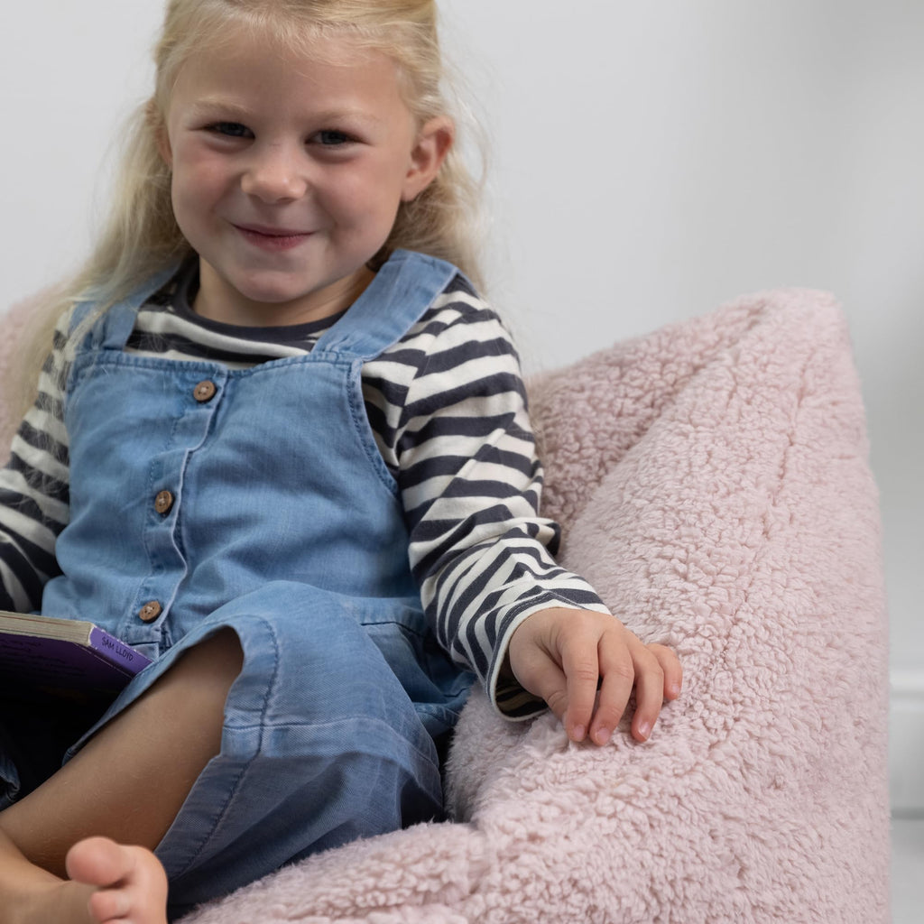 icon Kids Teddy Fleece Bean Bag Chair | Pink Fluffy Armchair with Filling