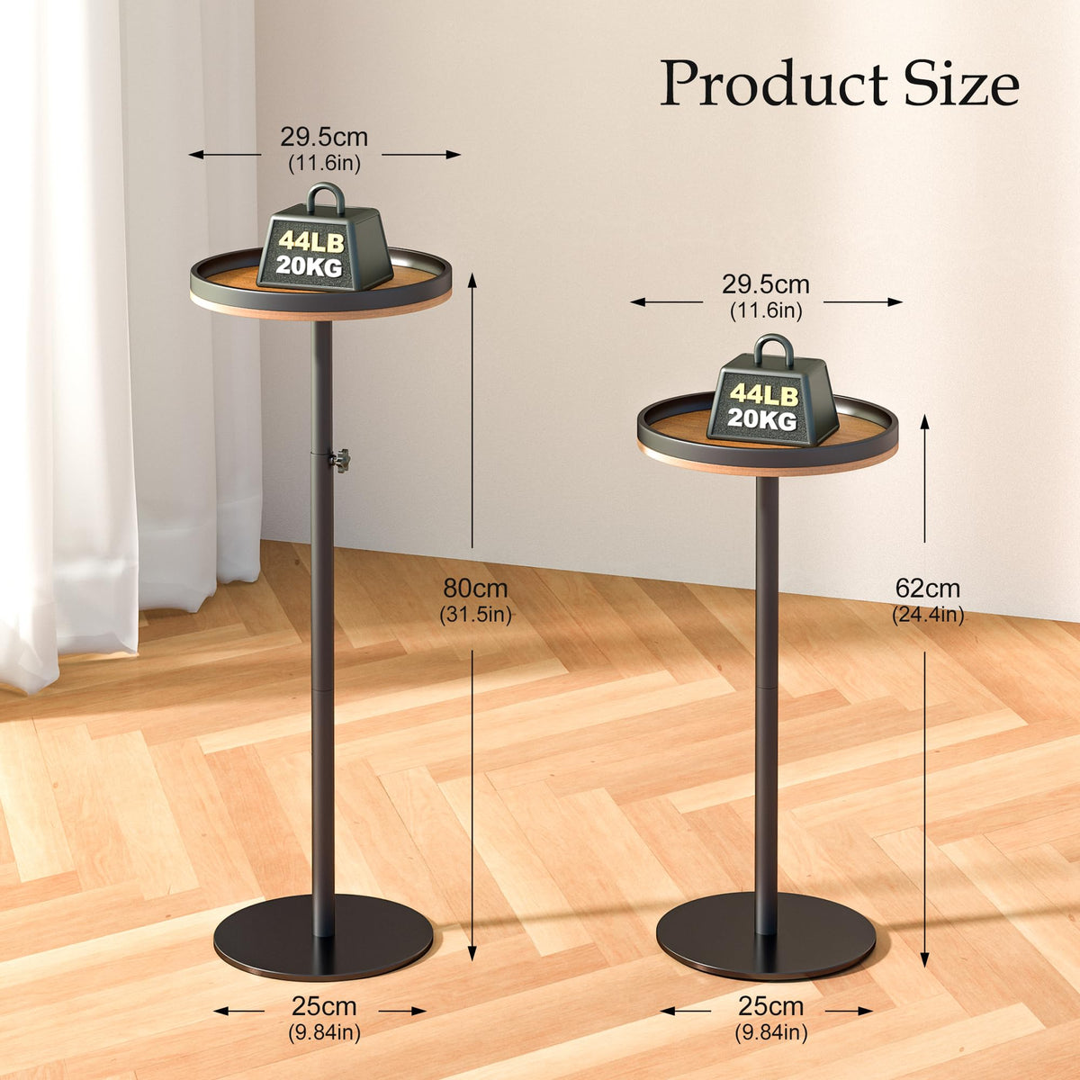 KEENSUNI Small Round Side Table,Drink Table,Martini Table with Marble Pedestal for Small Space, Living Room,Bedroom,Sofa Couch Walnut