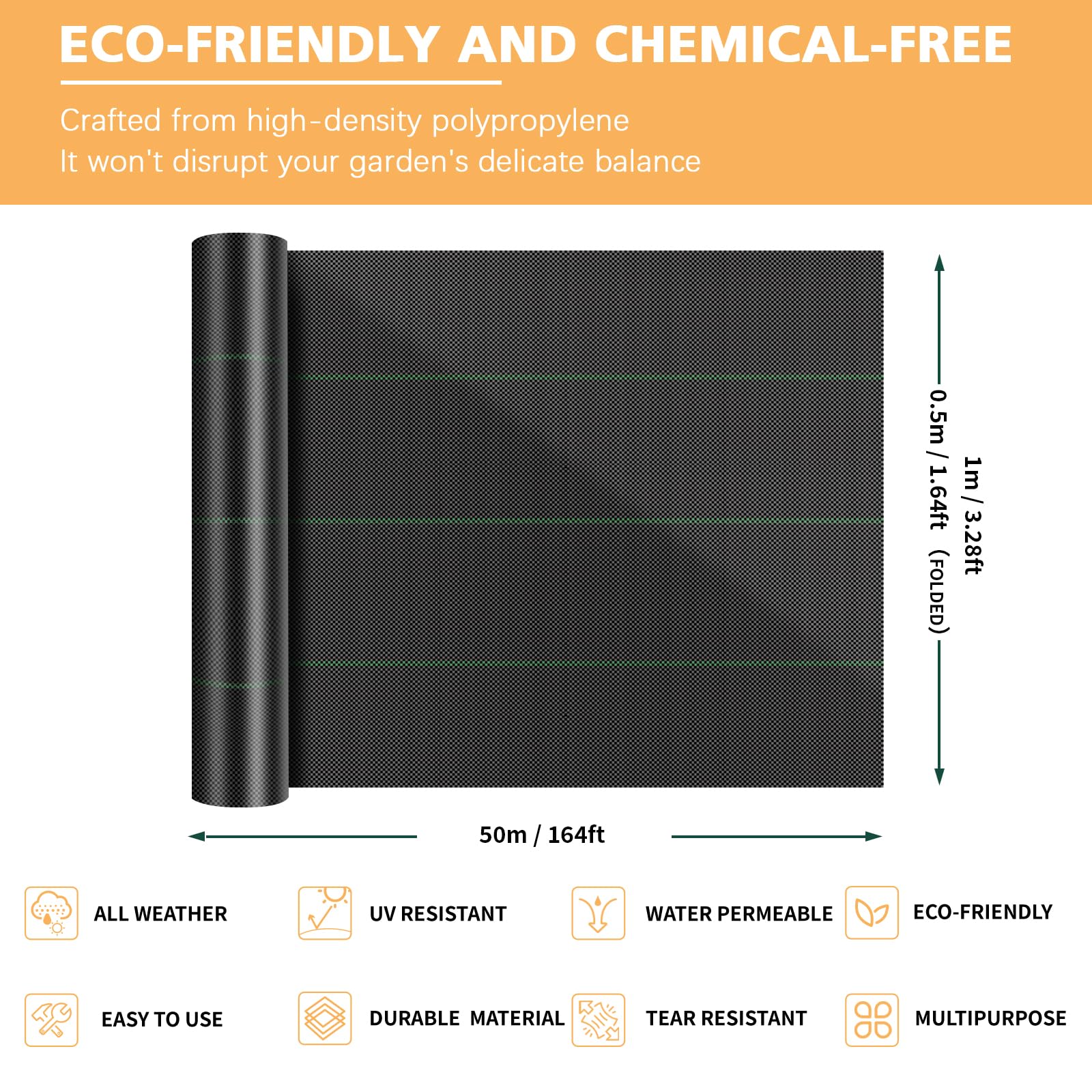 Beeway Heavy Duty Weed Control Membrane | 1m x 50m UV Ground Cover