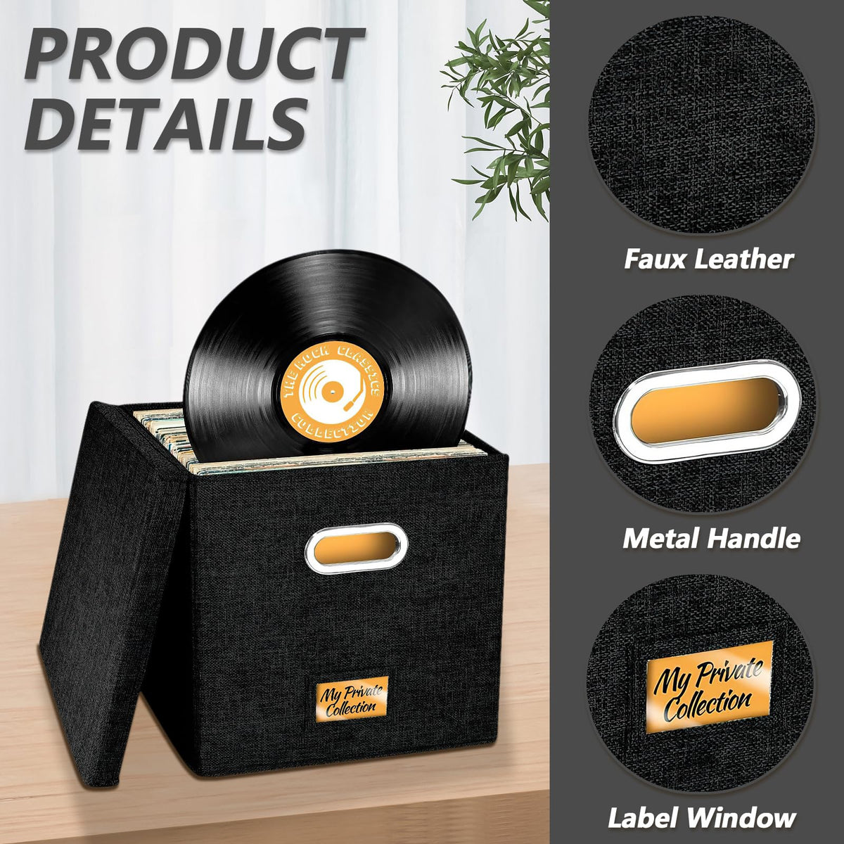 4 PCS 12-inch Vinyl Record Storage Box,Folding LP Case with Lid & Handle - image 2