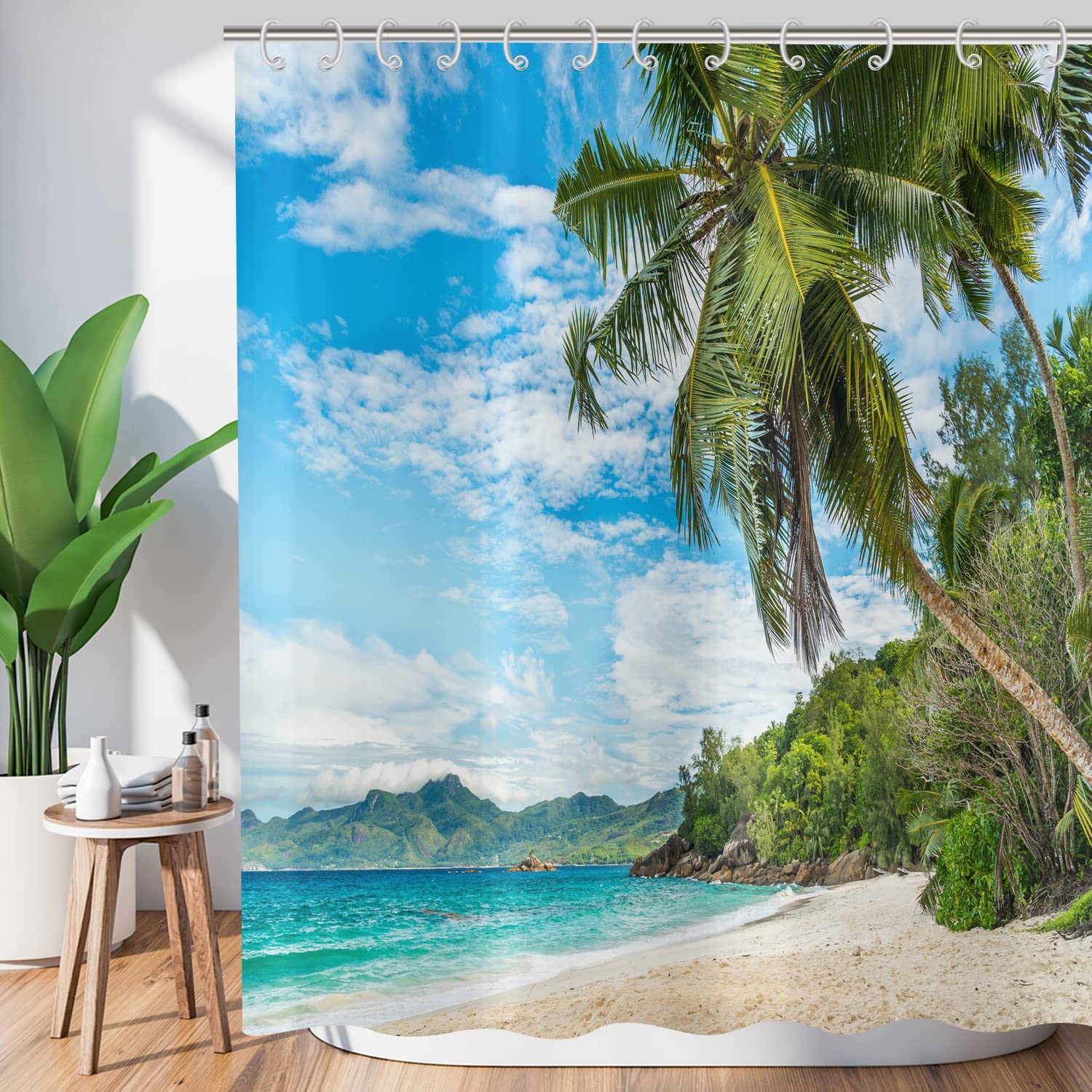 ASDCXZ Palm Beach Shower Curtain | Waterproof Tropical Polyester – 180x200cm