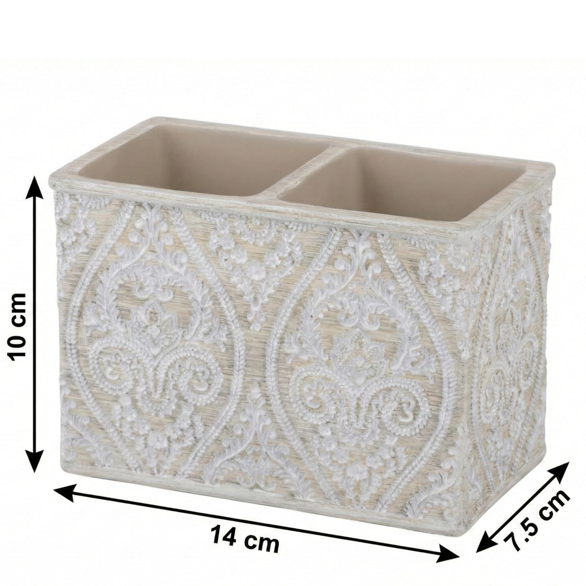 Makeup Brush and Toothbrush Holder Double, Cream, 14x10 cm - image 3