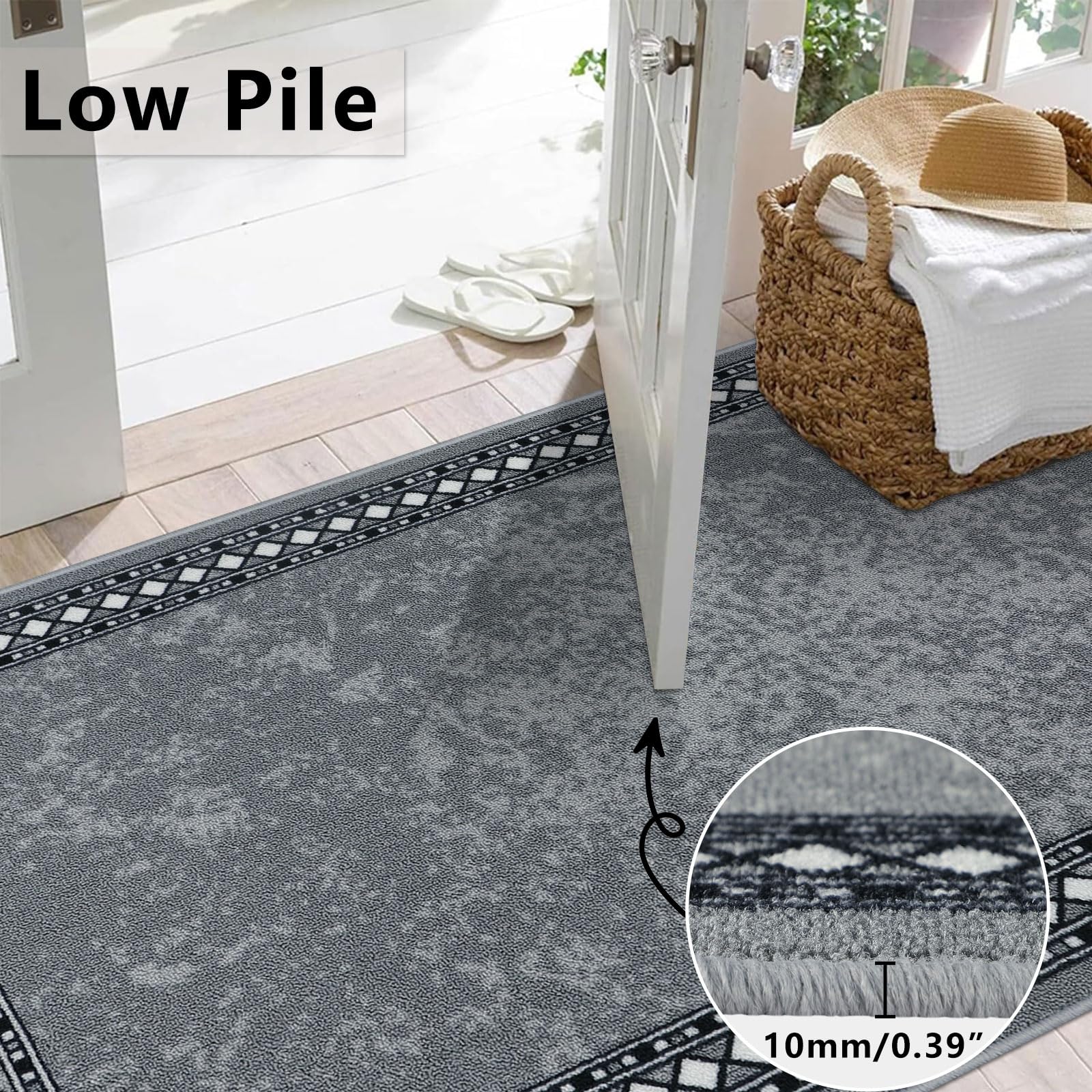 Homcomodar Hallway Runner Rug - 65x300cm Non-Slip Washable Nylon Carpet