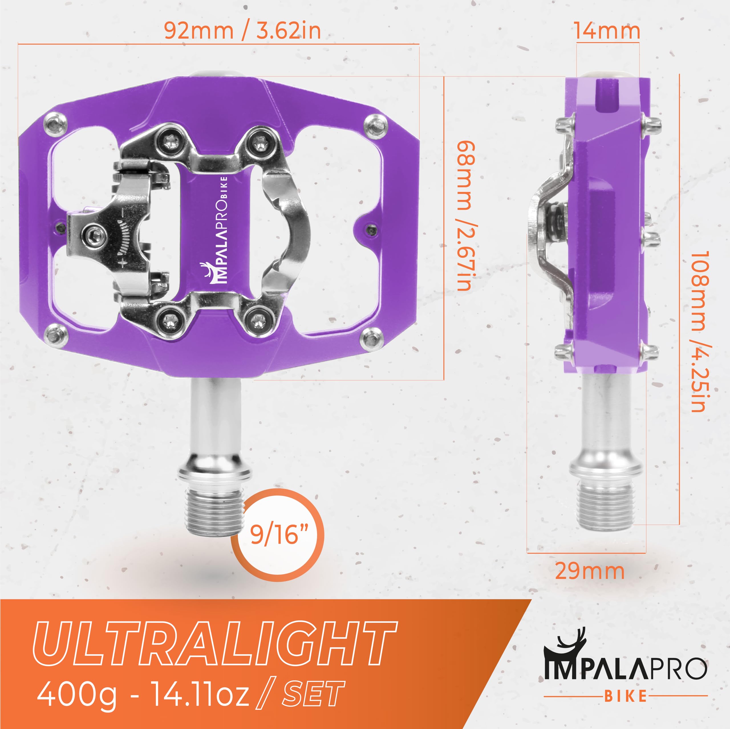 IMPALAPRO Dual Function MTB Pedals | Shimano SPD Compatible Flat Pedals
