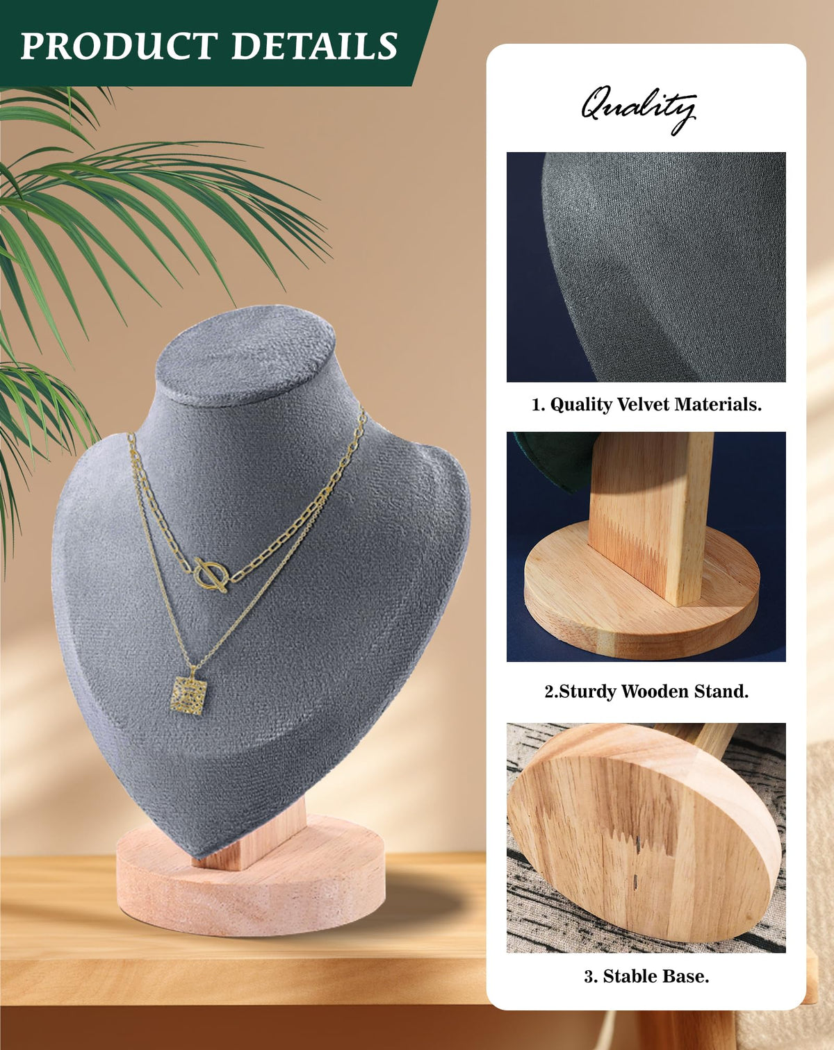TINGSING Velvet Necklace Display Stand Jewelry Bust Display Stands - image 4
