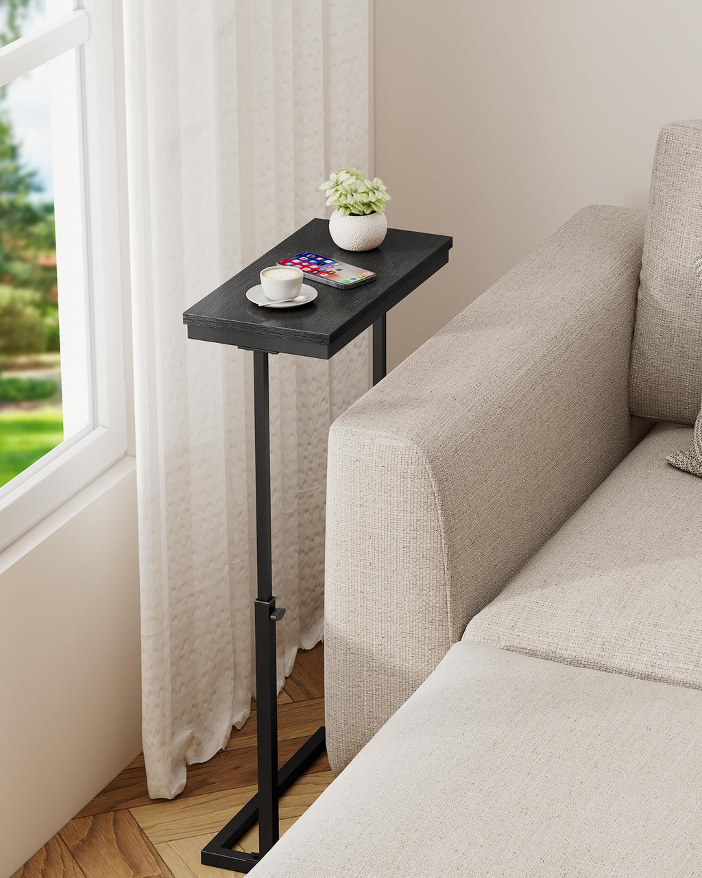 TUTOTAK End Table, Side Table, Tall Couch Table, Sofa Table, Living Room, Bed Room, Black TB01BK0832EU