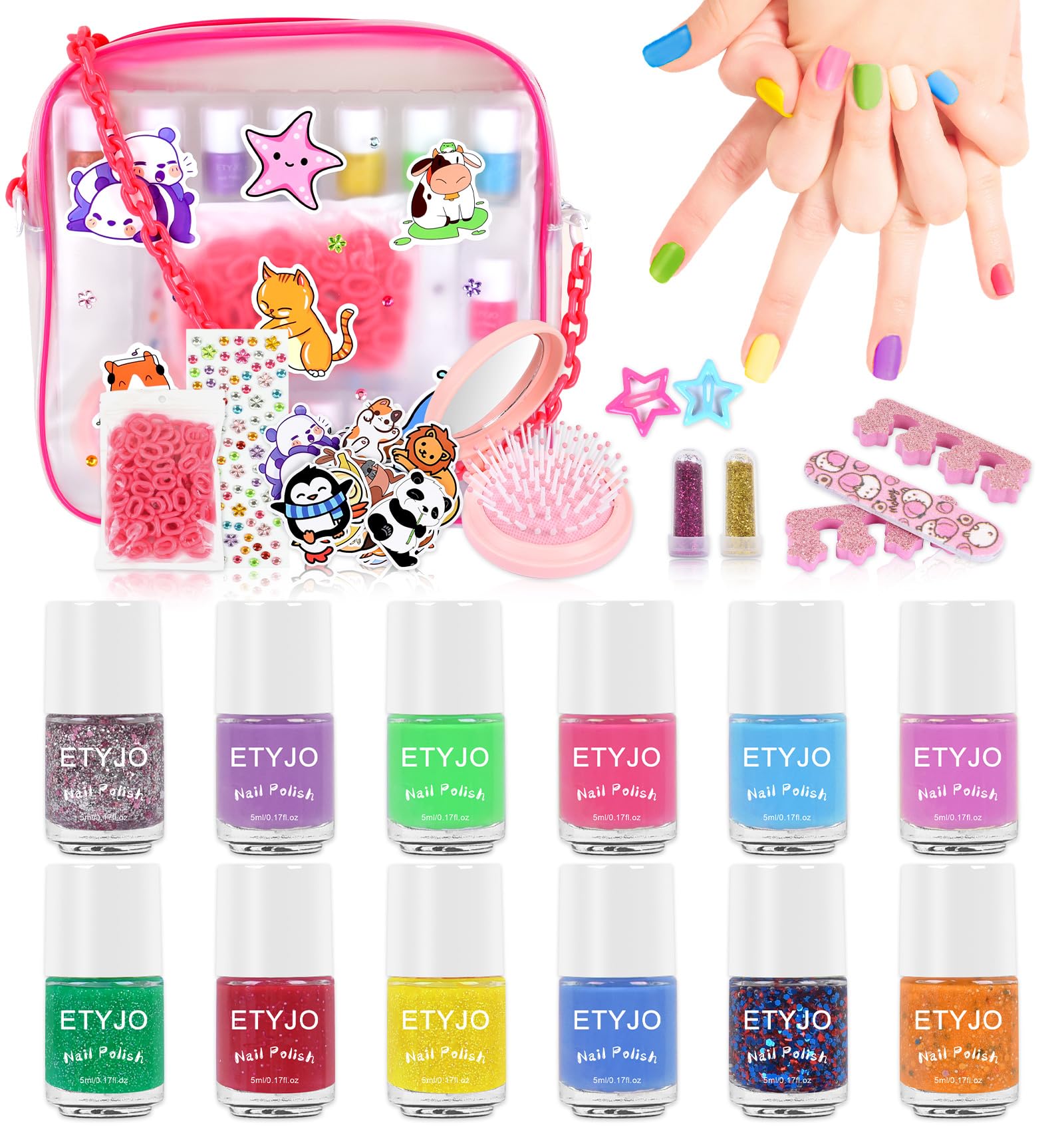 ETYJO Kids Nail Polish Set - 12 Color Non-Toxic Peel Off Varnish Kit