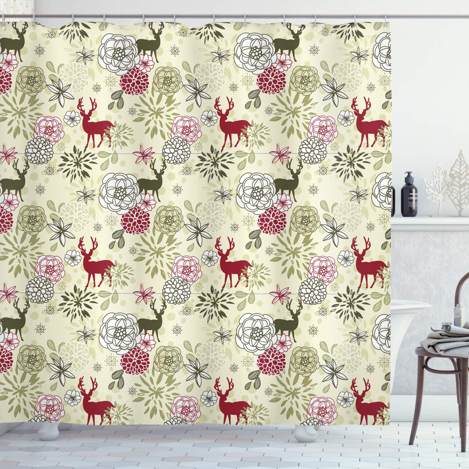 Abakuhaus Winter Deer Shower Curtain | Waterproof Fabric Decor, 69 x 78