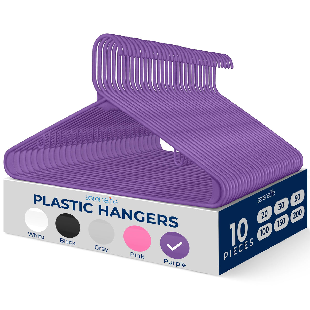 SereneLife Plastic Hangers 10 pcs, Non-Slip Heavy Duty Clothes Hanger Set, Smooth Finish to Protect Fabric, Lightweight - image 1